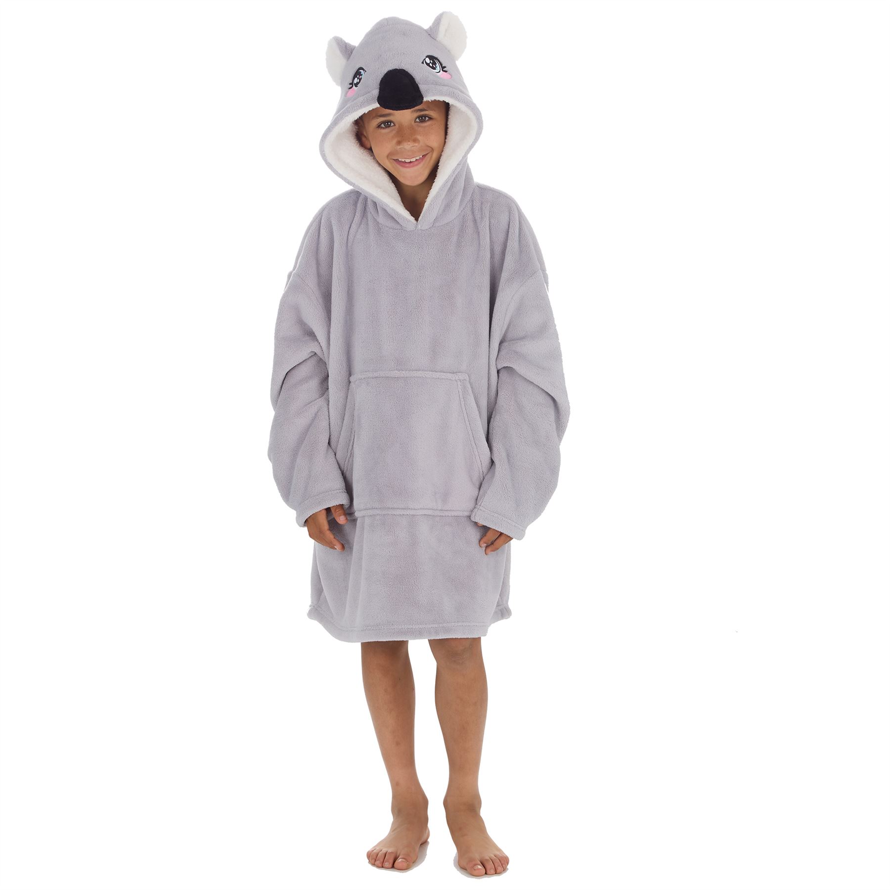 Kids Oversized Animal Fleece Hoodie Boys Girls 3D Hooded Snuggle Jumper - Picture 3 of 16
