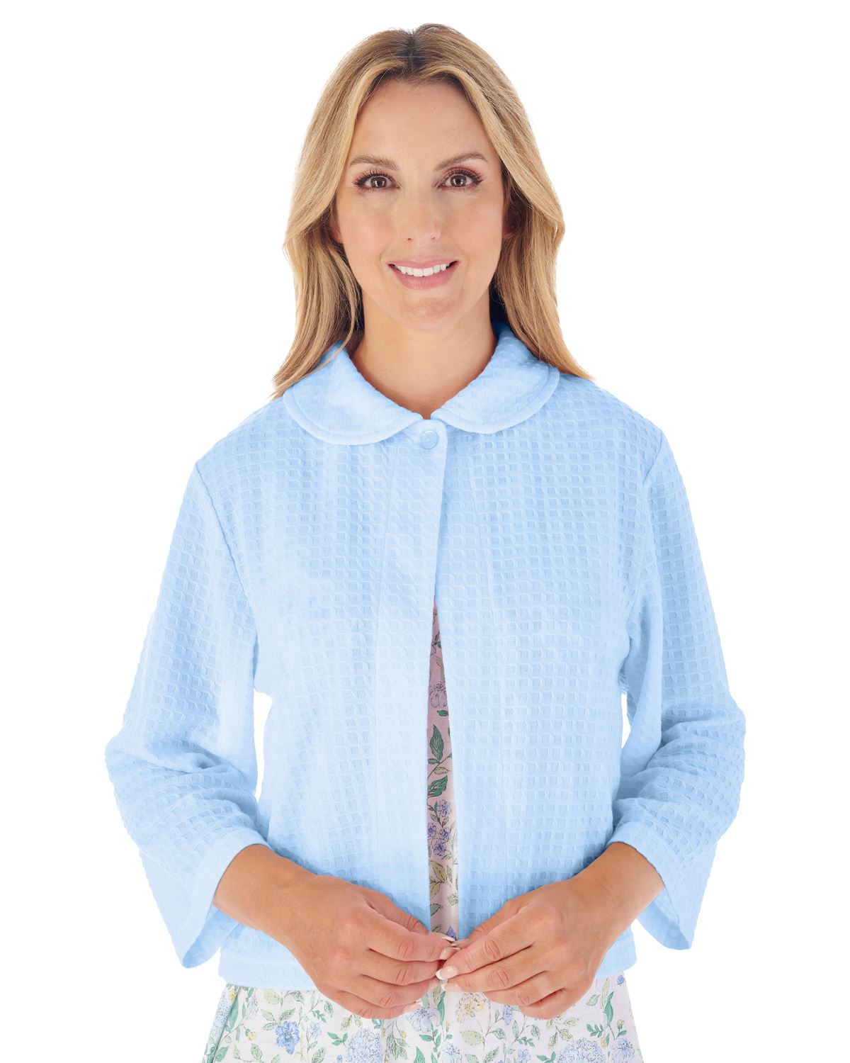 Slenderella Waffle Bed Jacket Button or Ribbon Fastening Lightweight Housecoat - Picture 6 of 9