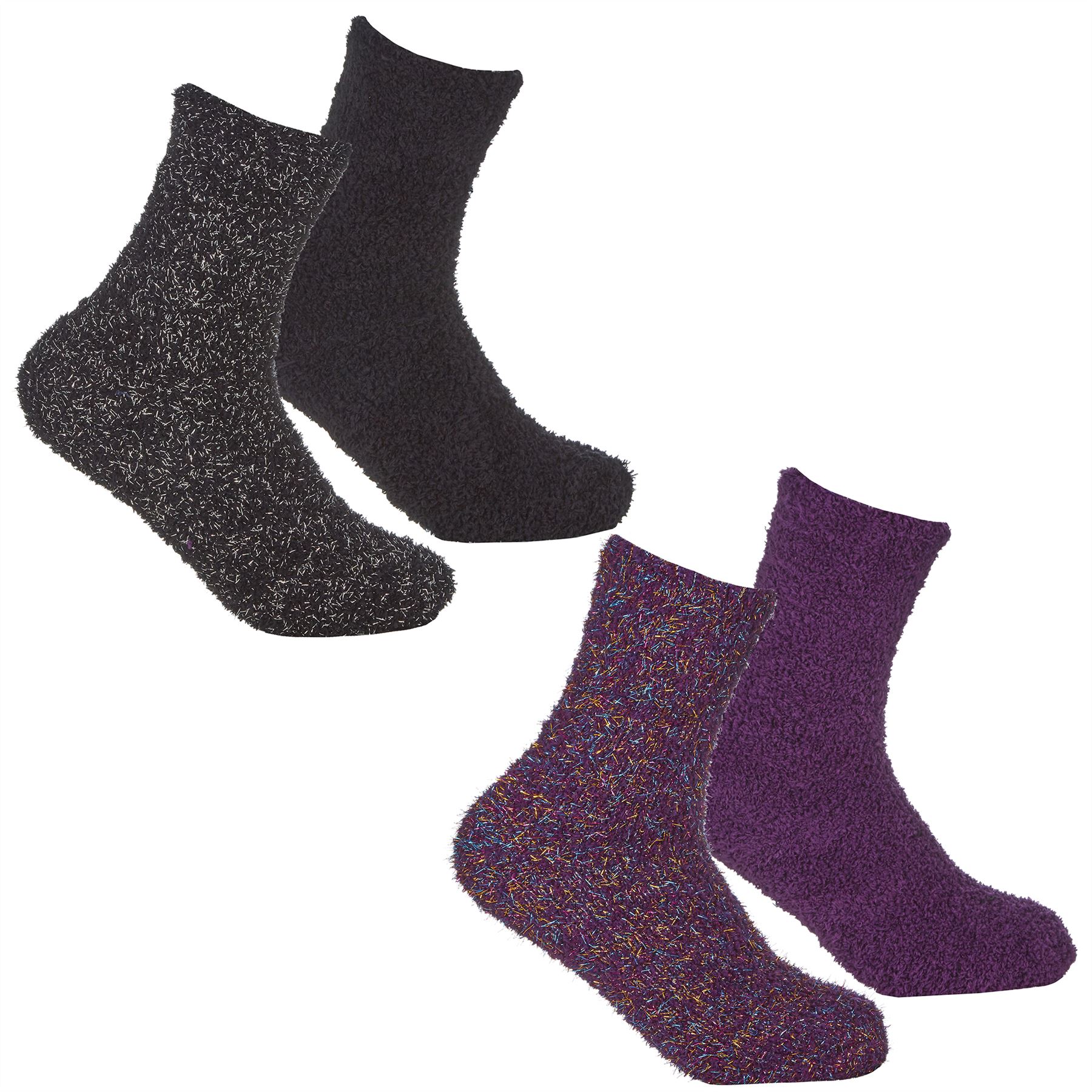 Babies Kids Fluffy Socks Cosy Warm Fuzzy Slipper Bed Sock with Grips (4 Pairs) - Picture 14 of 74