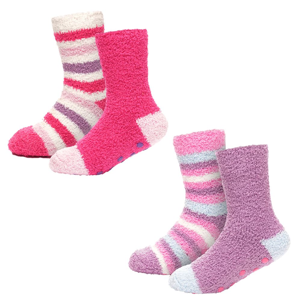 Babies Kids Fluffy Socks Cosy Warm Fuzzy Slipper Bed Sock with Grips (4 Pairs) - Picture 60 of 74