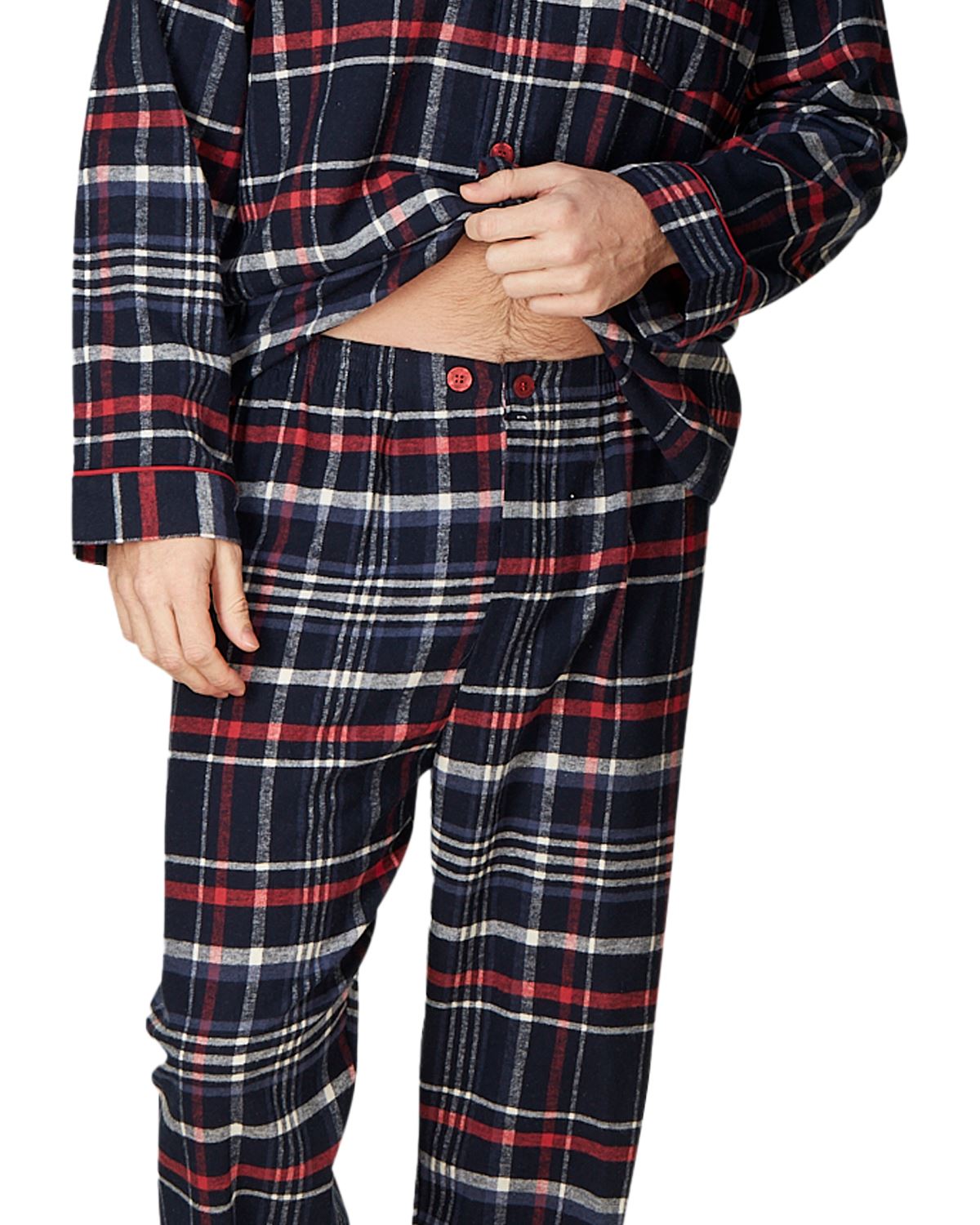 Juego de pijamas de algodón cepillado Haigman para hombre manga larga con botones a medida - Imagen 37 de 38