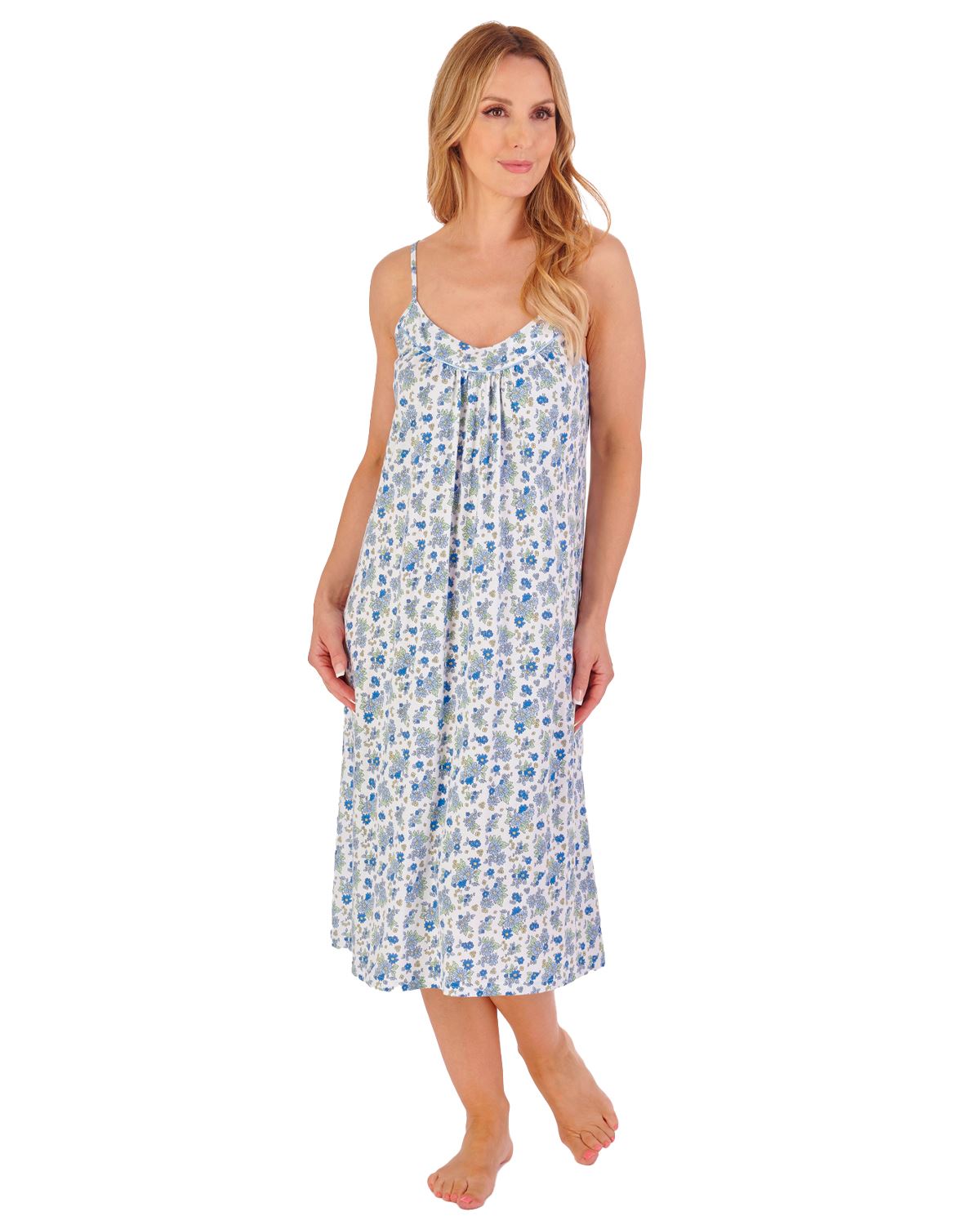 Camisón Slenderella Jersey Algodón Chemise 44" Estampado Floral Tirantes Sin Mangas - Imagen 2 de 6