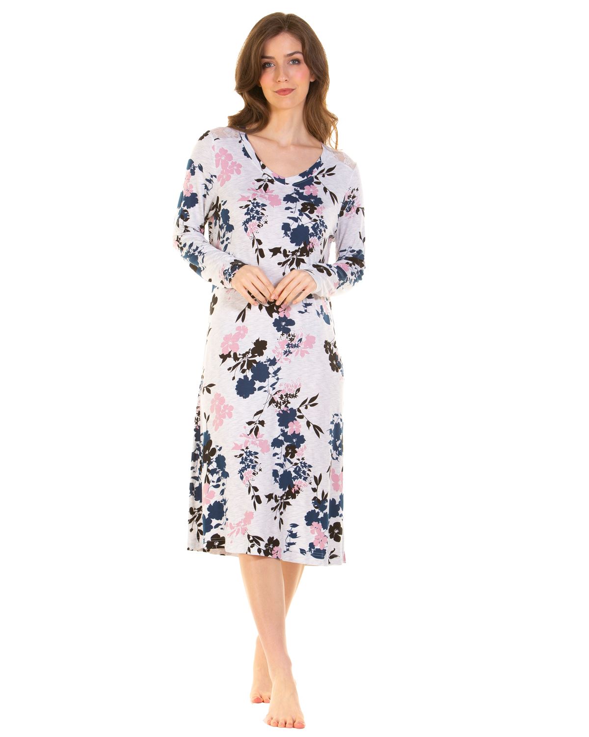 La Marquise Bamboo Lace Nightie Hypoallergenic Breathable Long Sleeve Nightdress - Picture 2 of 9