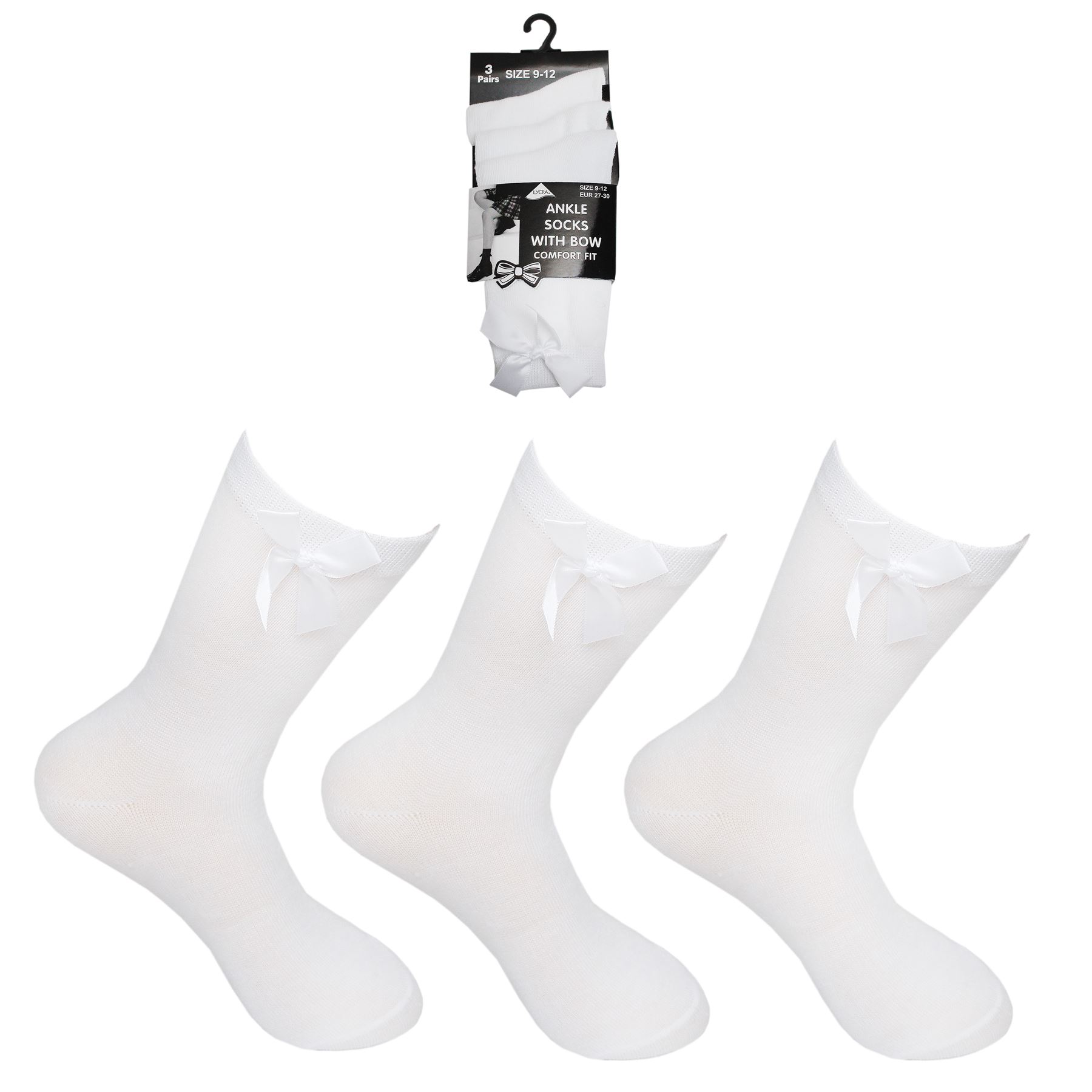 Cotton Rich Ankle Socks with Bow Black, White, Navy or Grey - Picture 9 of 9