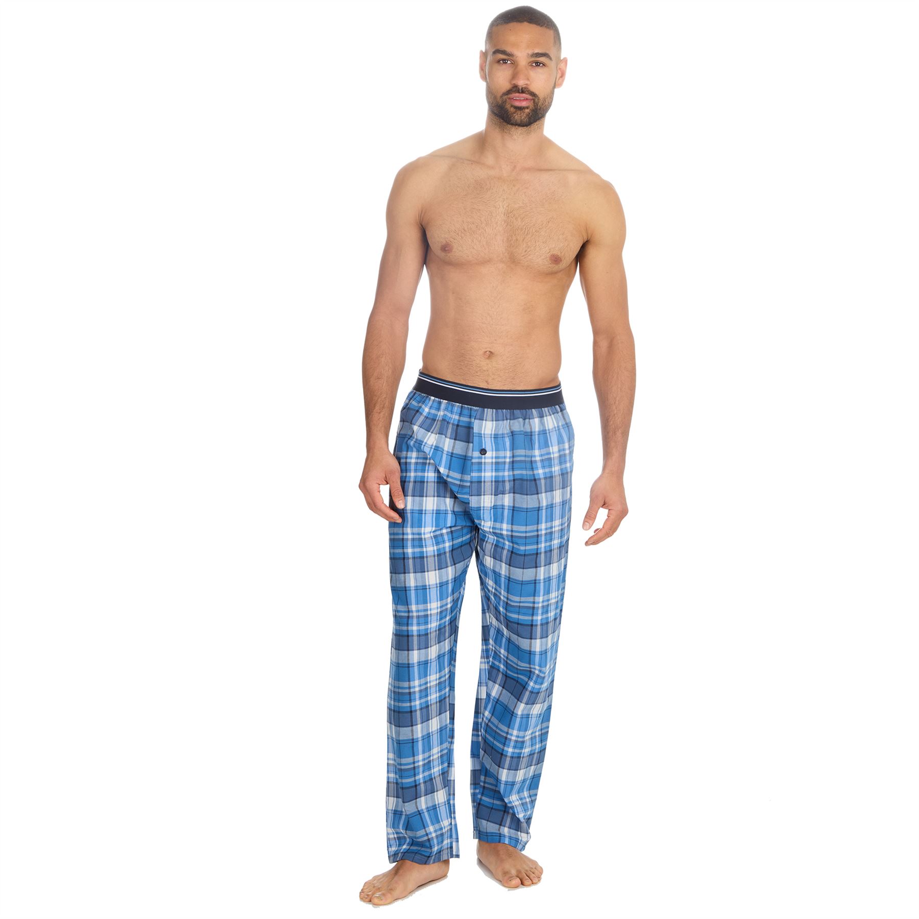 Woven Lounge Pants Mens Elasticated Waist Check Pyjama Bottoms PJs Nightwear - Picture 9 of 14