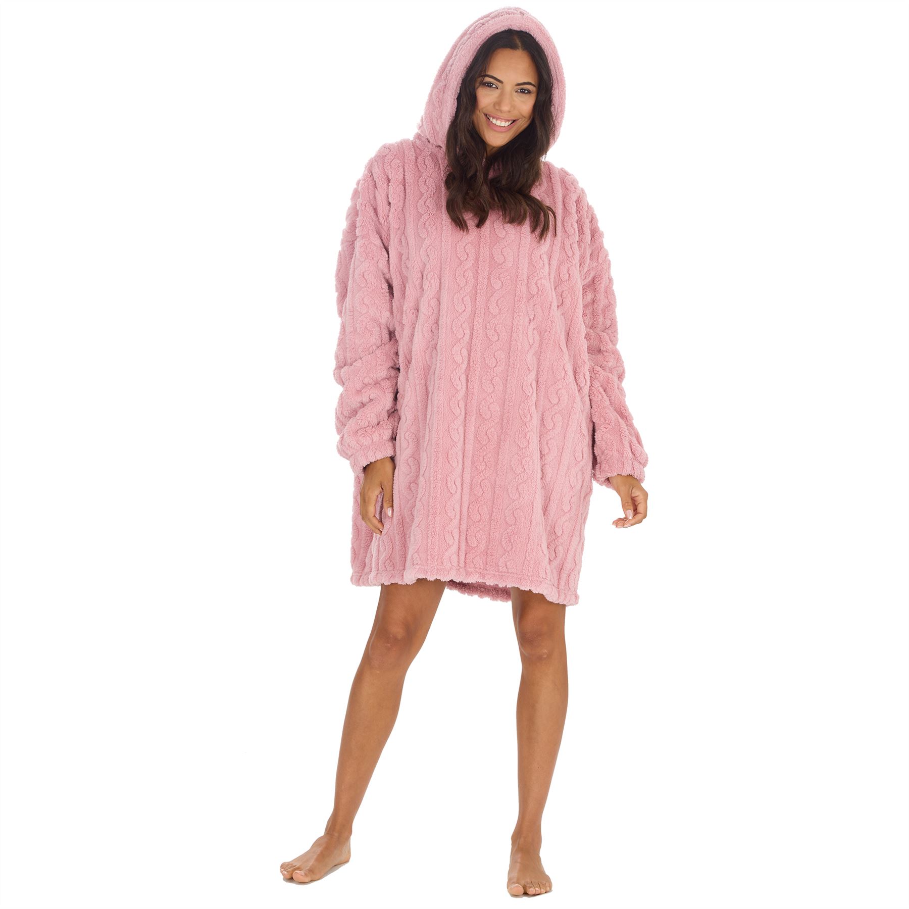 Sudadera con capucha Sherpa de gran tamaño para adultos cable polar con capucha acurrucarse salón manta jersey - Imagen 20 de 21