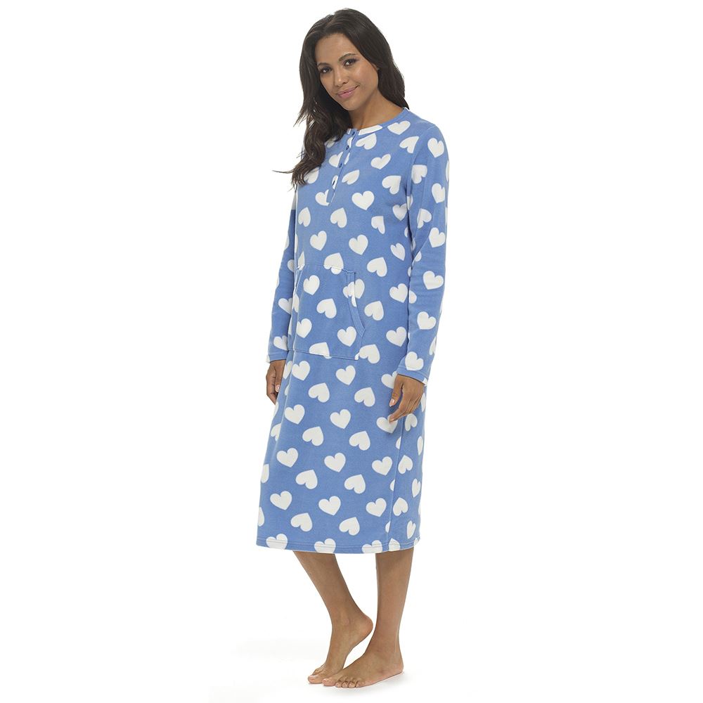 Womens Polar Fleece Nightie Ladies Long Sleeve Soft Touch Winter Nightdress - Picture 15 of 22