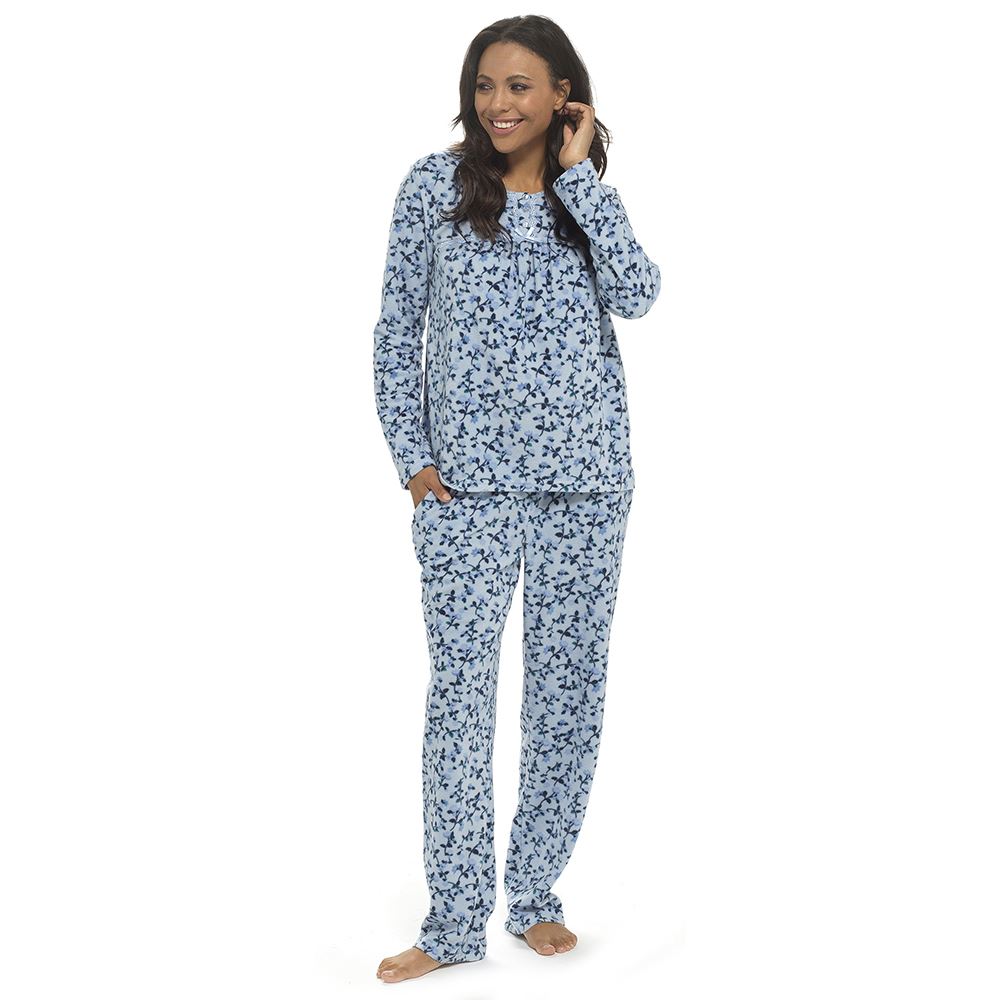 Damen Polar Fleece Schlafanzug Damen Langarm Soft Touch Winter Pyjama Set - Bild 3 von 9