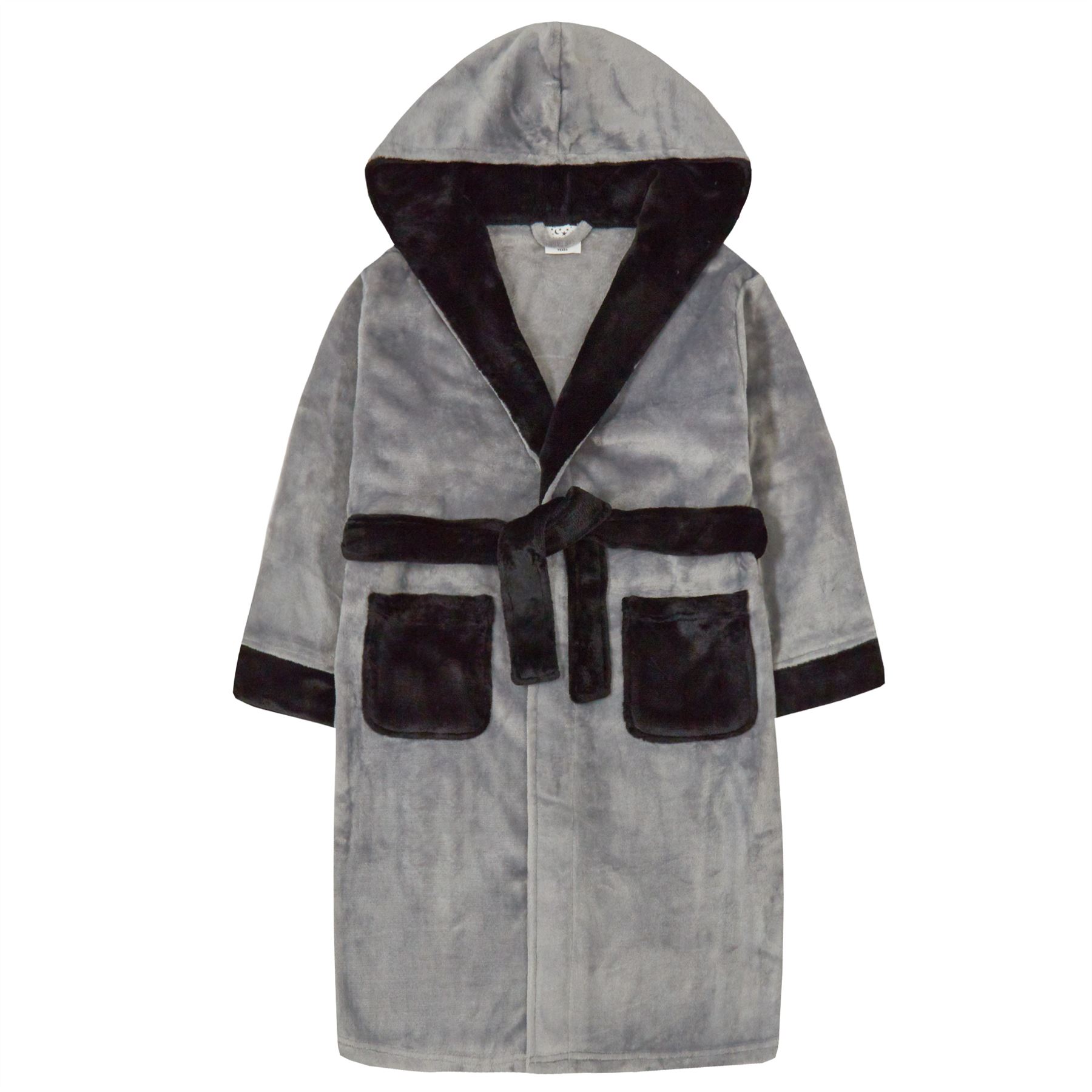 Boys Kids Childrens Super Soft Fleece Contrast Hooded Dressing Gown