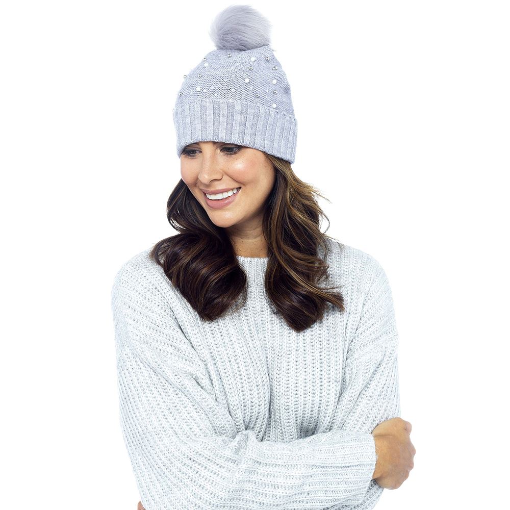 multi coloured fur bobble hat