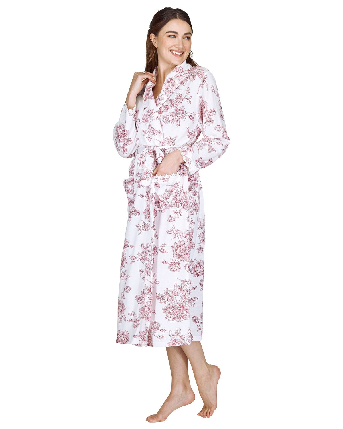 Damen Jersey Blumen Morgenmantel Vintage Print Cotton Rich Langarm Morgenmantel - Bild 2 von 11
