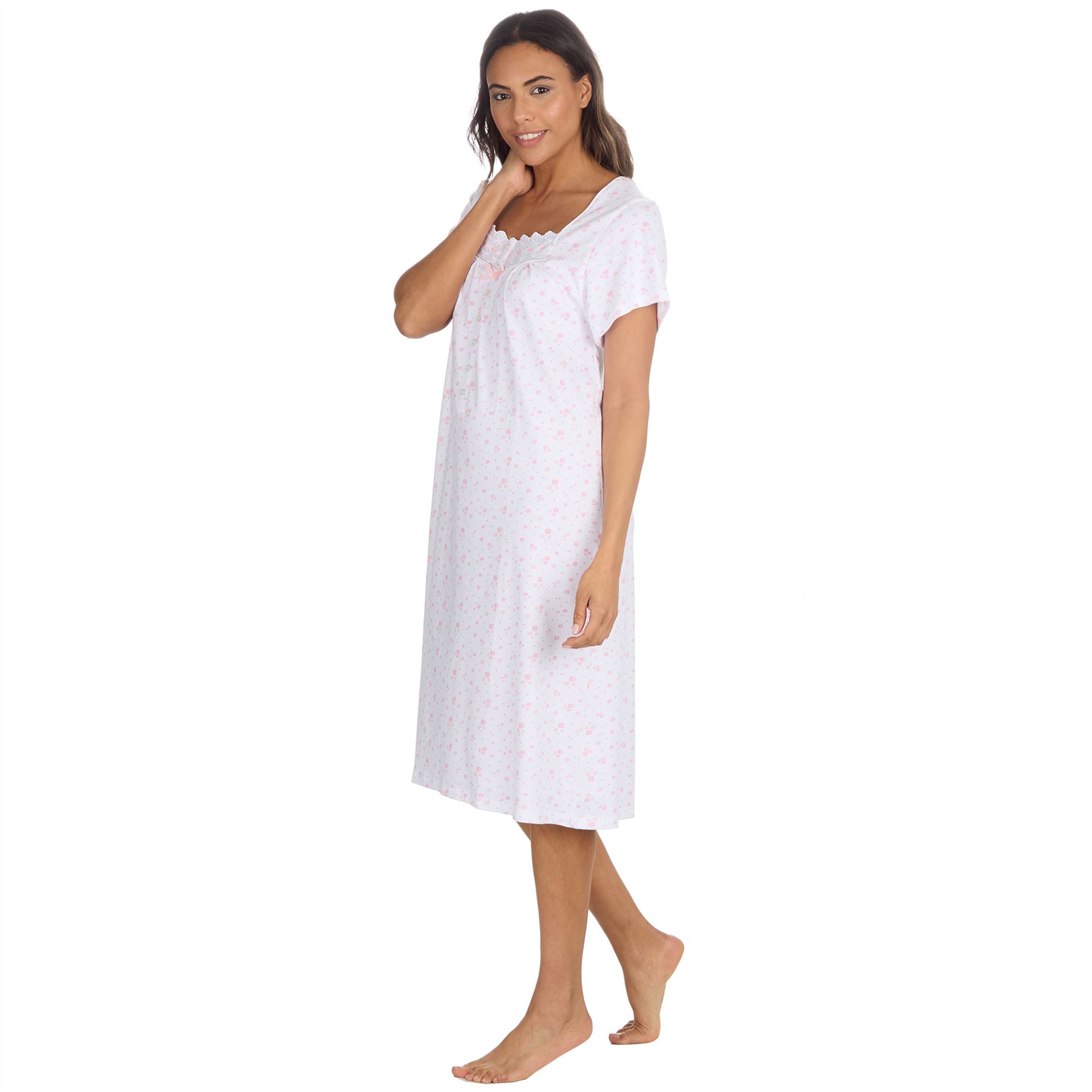 Cottonique Jersey Nightie Ladies 100% Cotton Soft Short Sleeve Nightdress - Picture 22 of 29