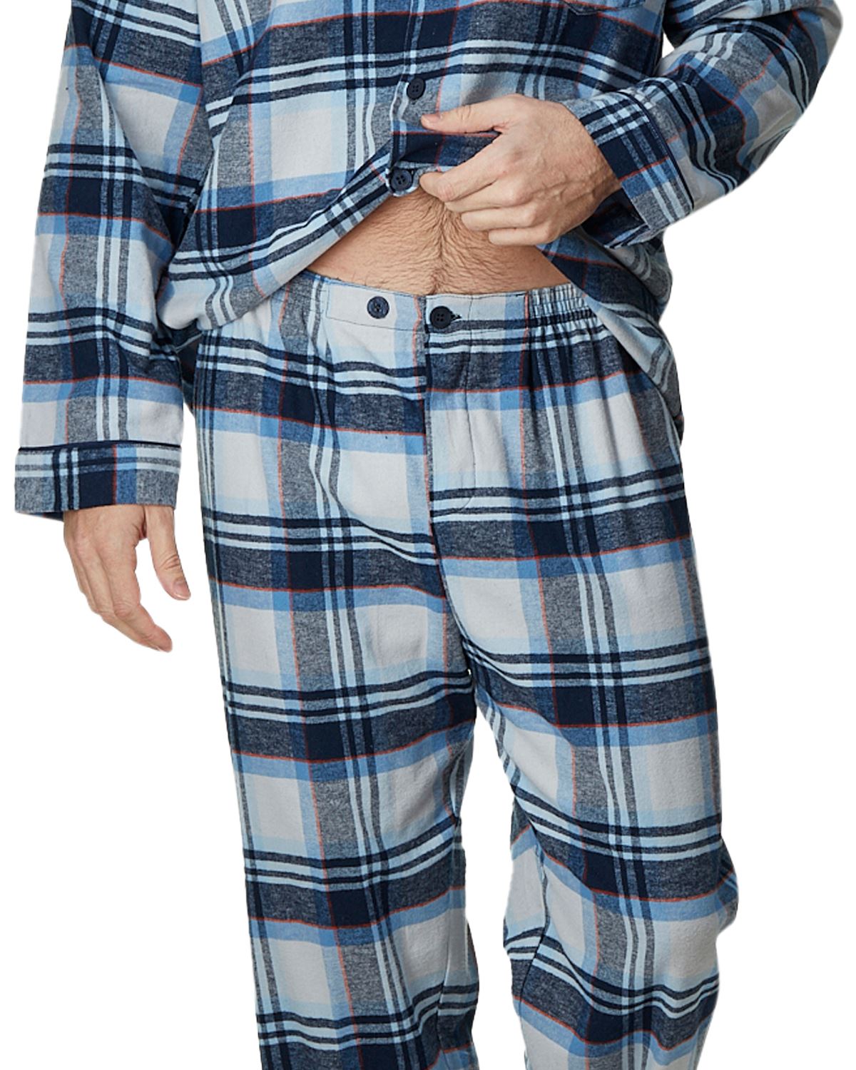 Juego de pijamas de algodón cepillado Haigman para hombre manga larga con botones a medida - Imagen 26 de 38