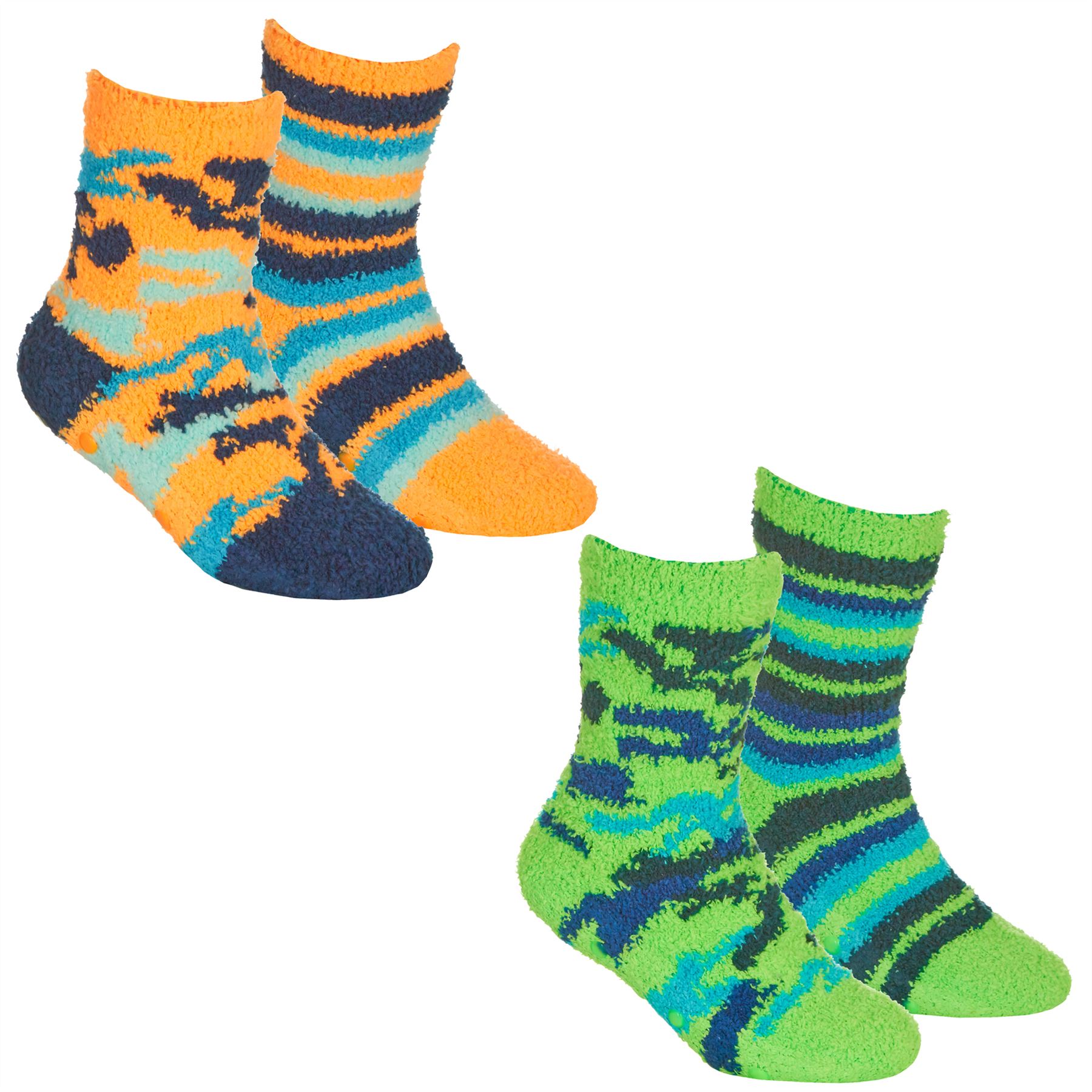 Babies Kids Fluffy Socks Cosy Warm Fuzzy Slipper Bed Sock with Grips (4 Pairs) - Picture 63 of 74