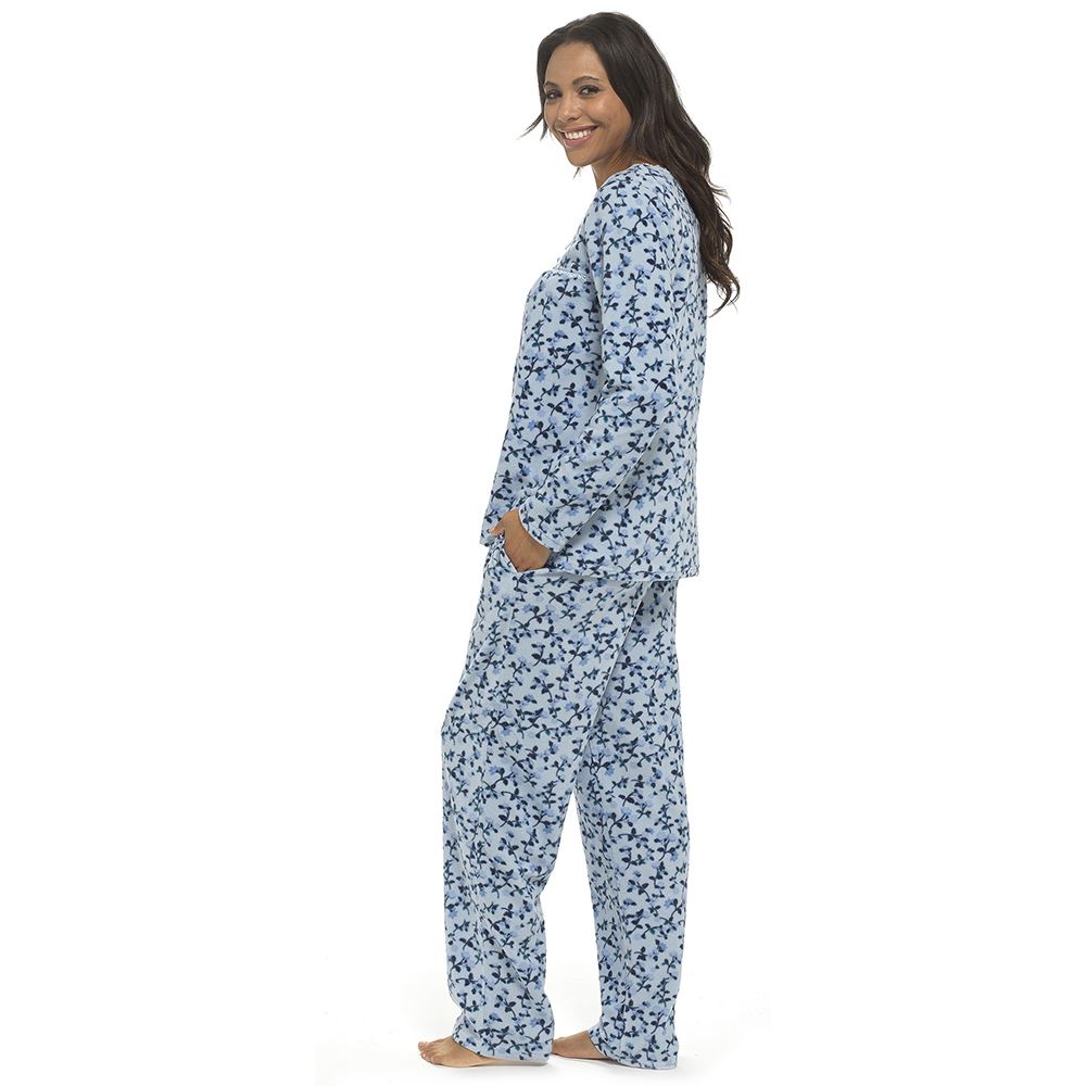 Damen Polar Fleece Schlafanzug Damen Langarm Soft Touch Winter Pyjama Set - Bild 4 von 9