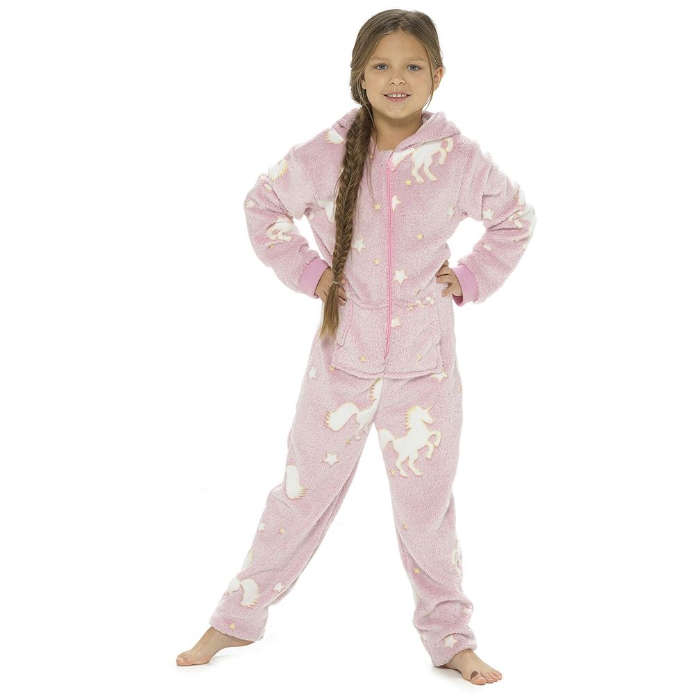 Glow In The Dark 1Onezie Kids Boys Girls Hooded All In One Zip Sleepsuit - Picture 18 of 22