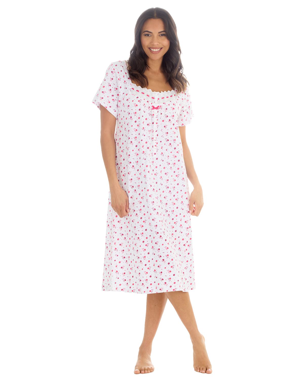 Cottonique Jersey Nightie Ladies 100% Cotton Soft Short Sleeve Nightdress - Picture 2 of 29
