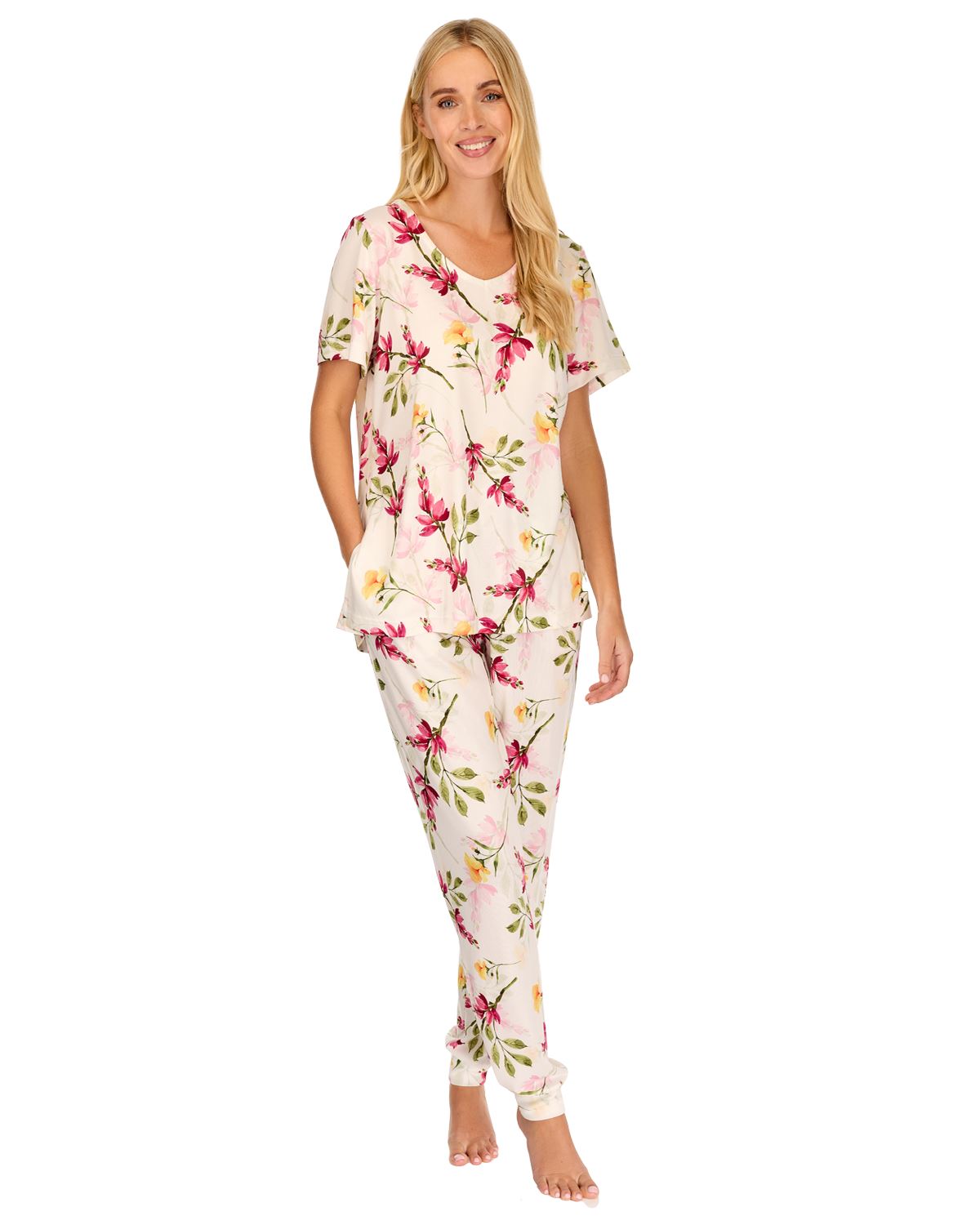 Women’s Berry & Blue Short Sleeve Pyjamas Floral Print PJ Set S M L XL XXL New