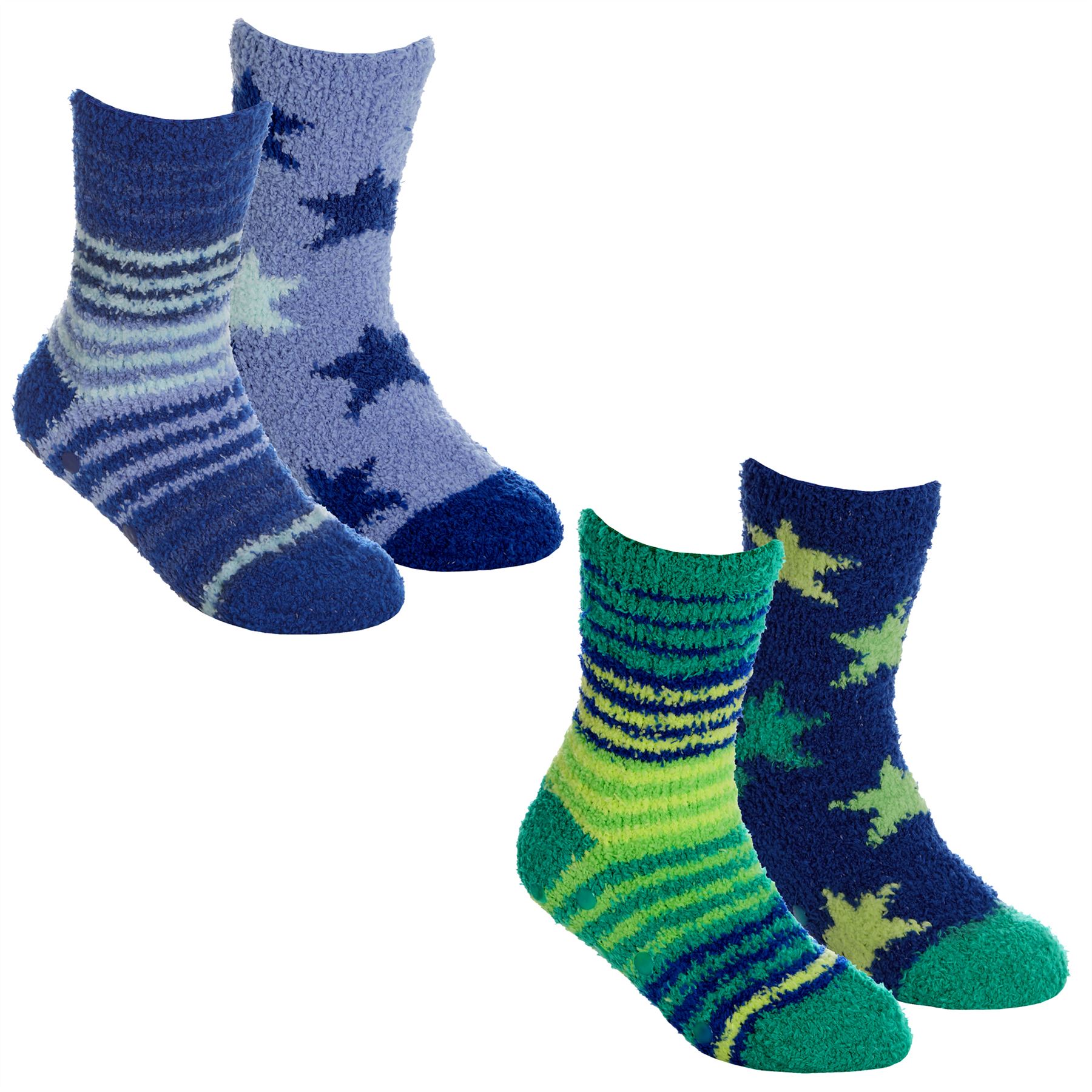 Babies Kids Fluffy Socks Cosy Warm Fuzzy Slipper Bed Sock with Grips (4 Pairs) - Picture 54 of 74