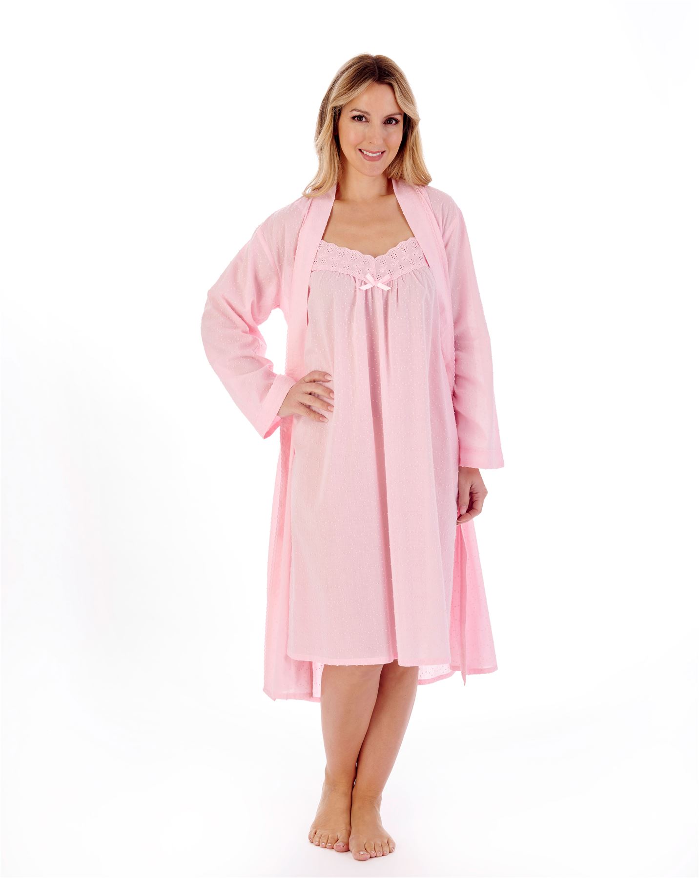 Vestido de vestir Slenderella tejido de algodón 45" Dobby Dot kimono envolvente - Imagen 9 de 13