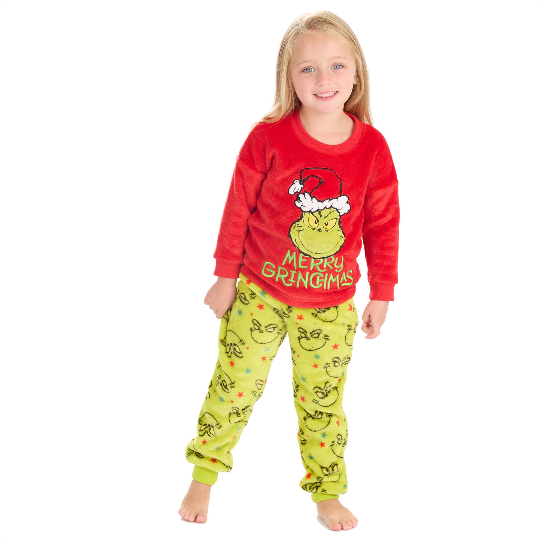 Grinch Fleece Schlafanzug passend Familie Weihnachten Unisex Erwachsene Kinder Pyjama Set - Bild 4 von 22