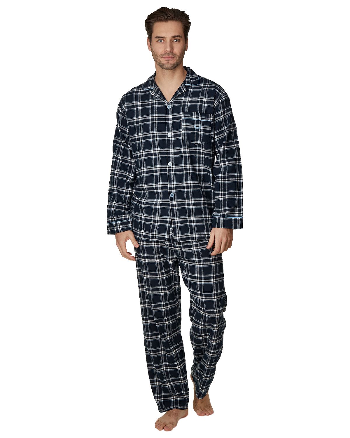 Juego de pijamas de algodón cepillado Haigman para hombre manga larga con botones a medida - Imagen 6 de 38
