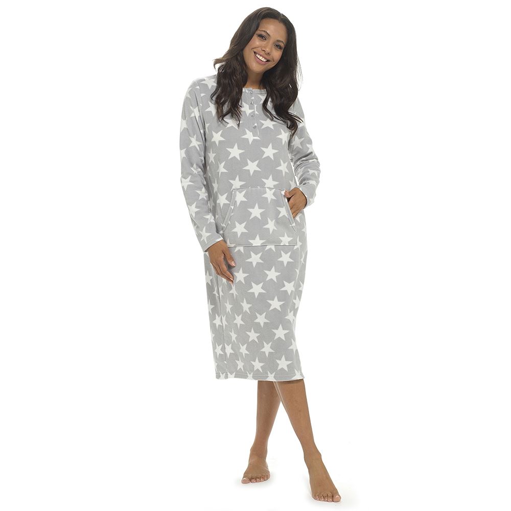 Womens Polar Fleece Nightie Ladies Long Sleeve Soft Touch Winter Nightdress - Picture 17 of 22