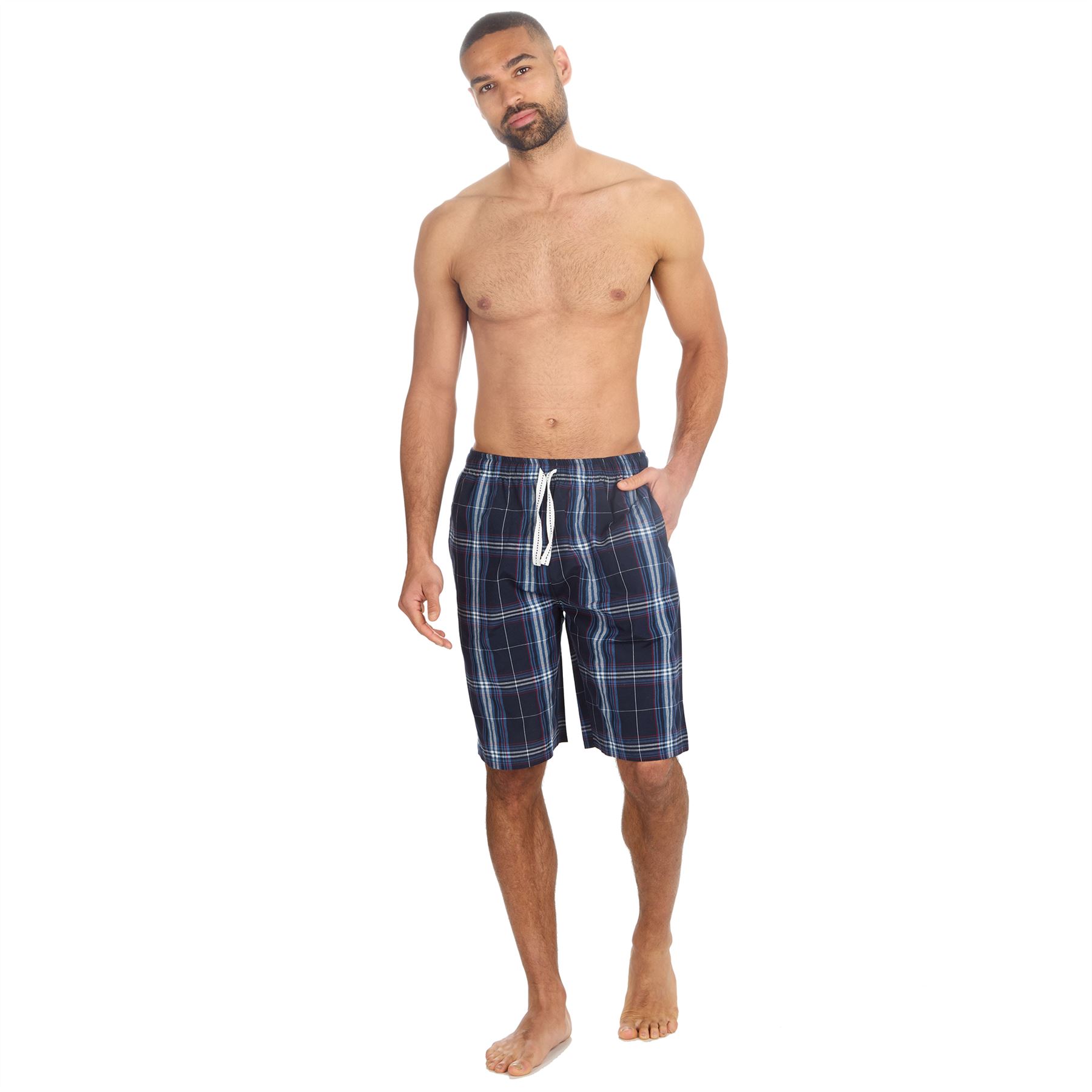 Mens Pyjama Shorts Woven Check Short Pyjamas Bottoms Pants Nightwear - Picture 13 of 35