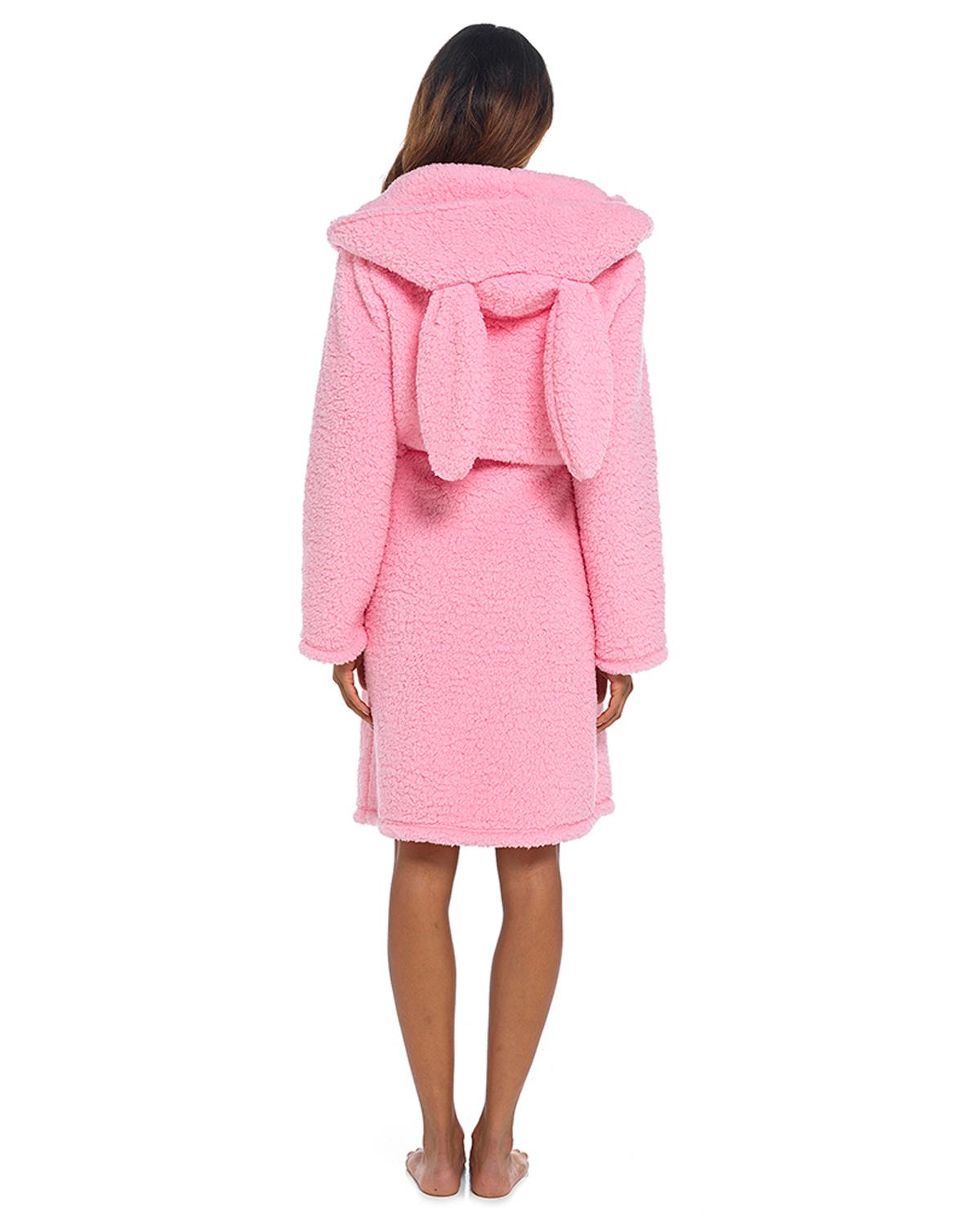 Pink Rabbit Sherpa Robe Ladies Adults Soft Fleece Dressing Gown