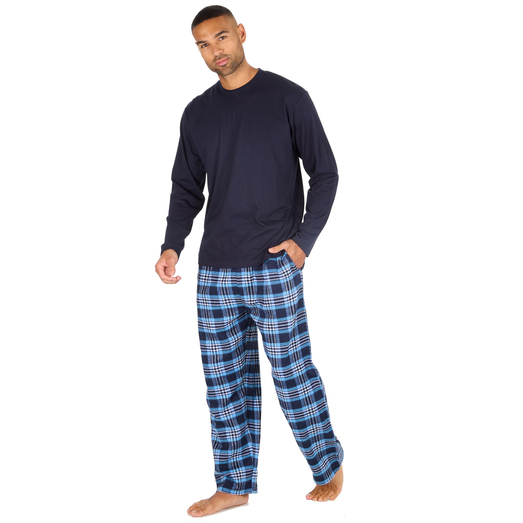 Mens Pyjama Set Adults Jersey & Flannel Cotton Blend Long Sleeve Lounge Pyjamas - Picture 22 of 25