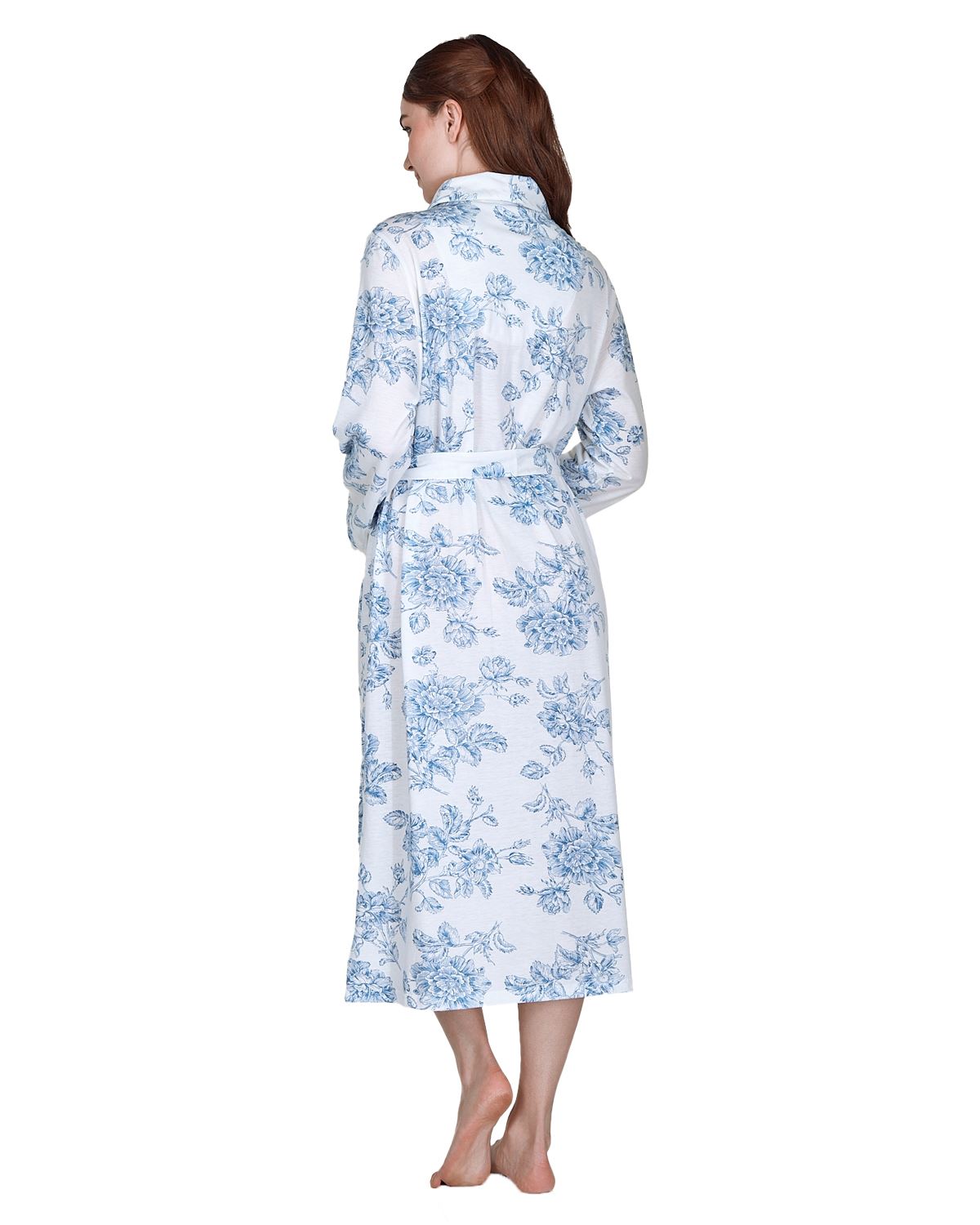Damen Jersey Blumen Morgenmantel Vintage Print Cotton Rich Langarm Morgenmantel - Bild 10 von 11