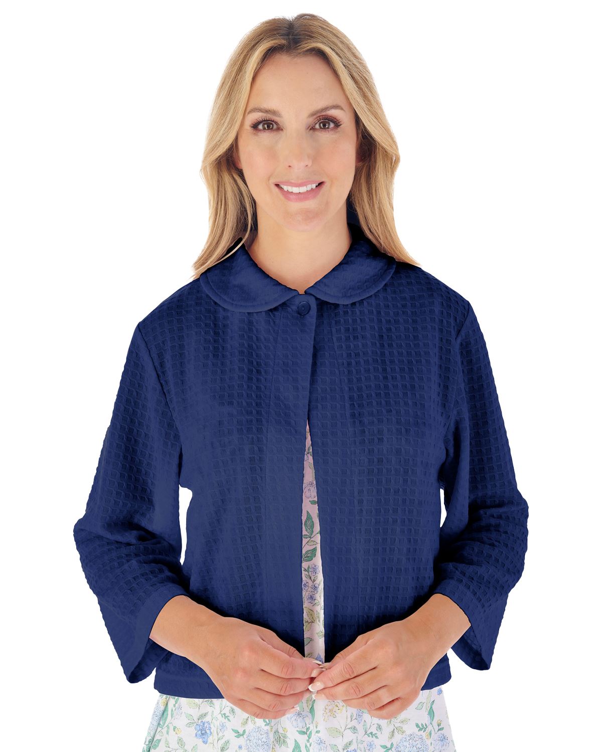 Slenderella Waffle Bed Jacket Button or Ribbon Fastening Lightweight Housecoat - Picture 8 of 9