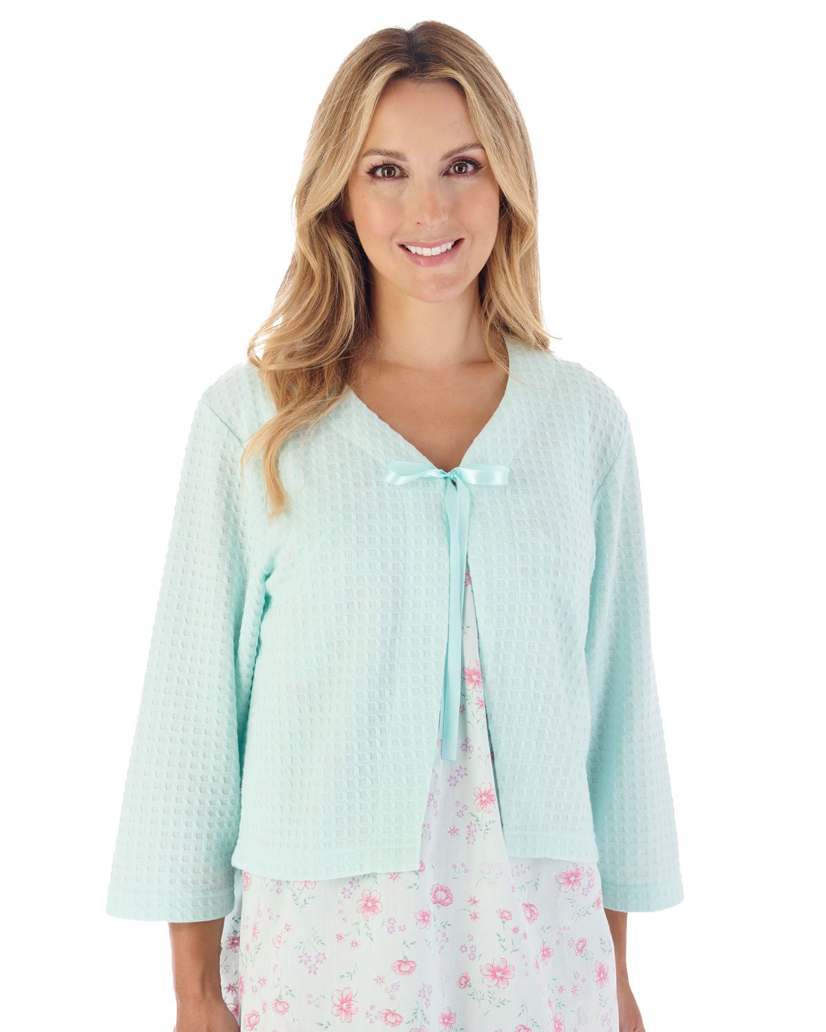 Slenderella Waffle Bed Jacket Button or Ribbon Fastening Lightweight Housecoat - Picture 3 of 9