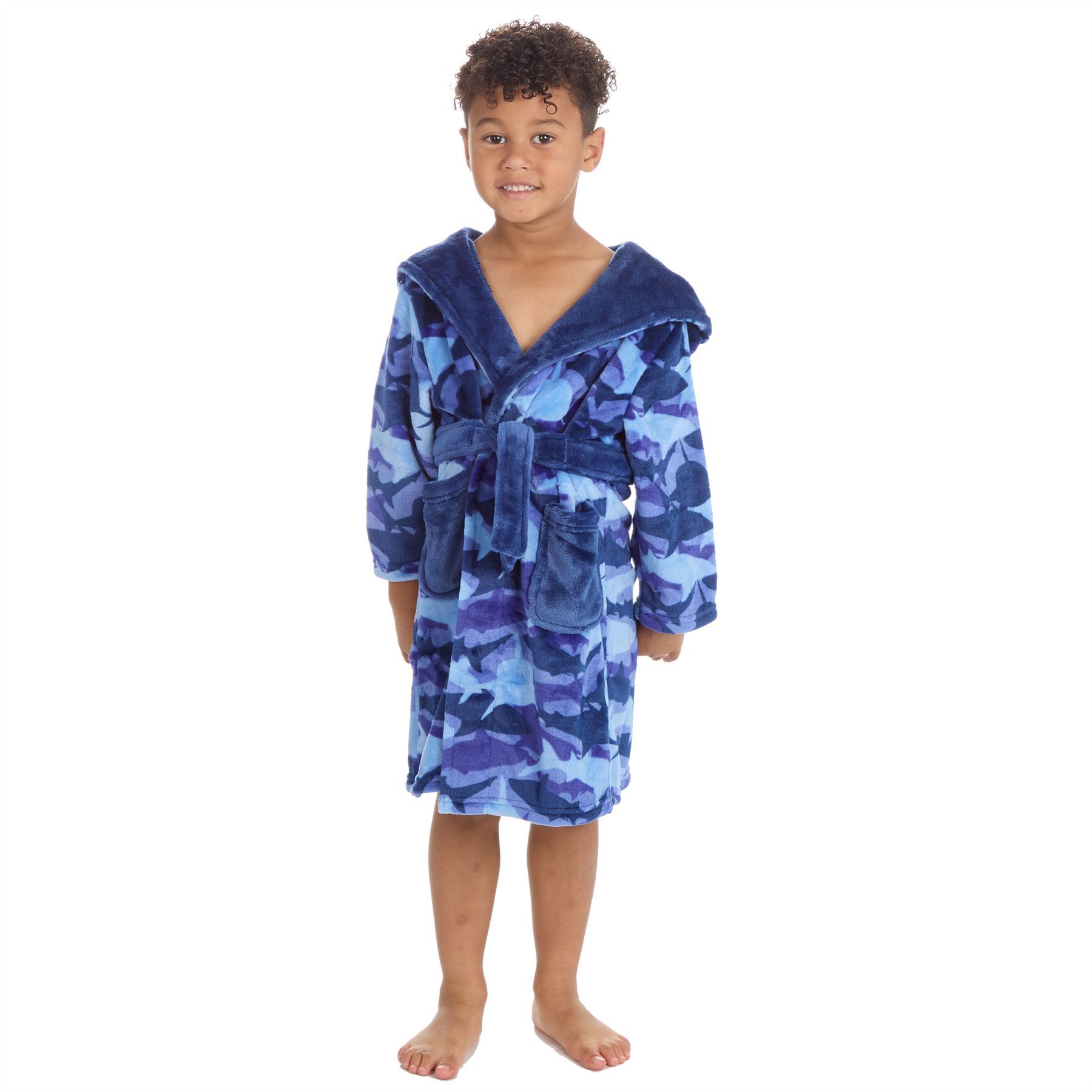 Kids Dressing Gown Boys Kids Fleece Novelty Soft Hooded Character Winter Robe - Picture 44 of 51
