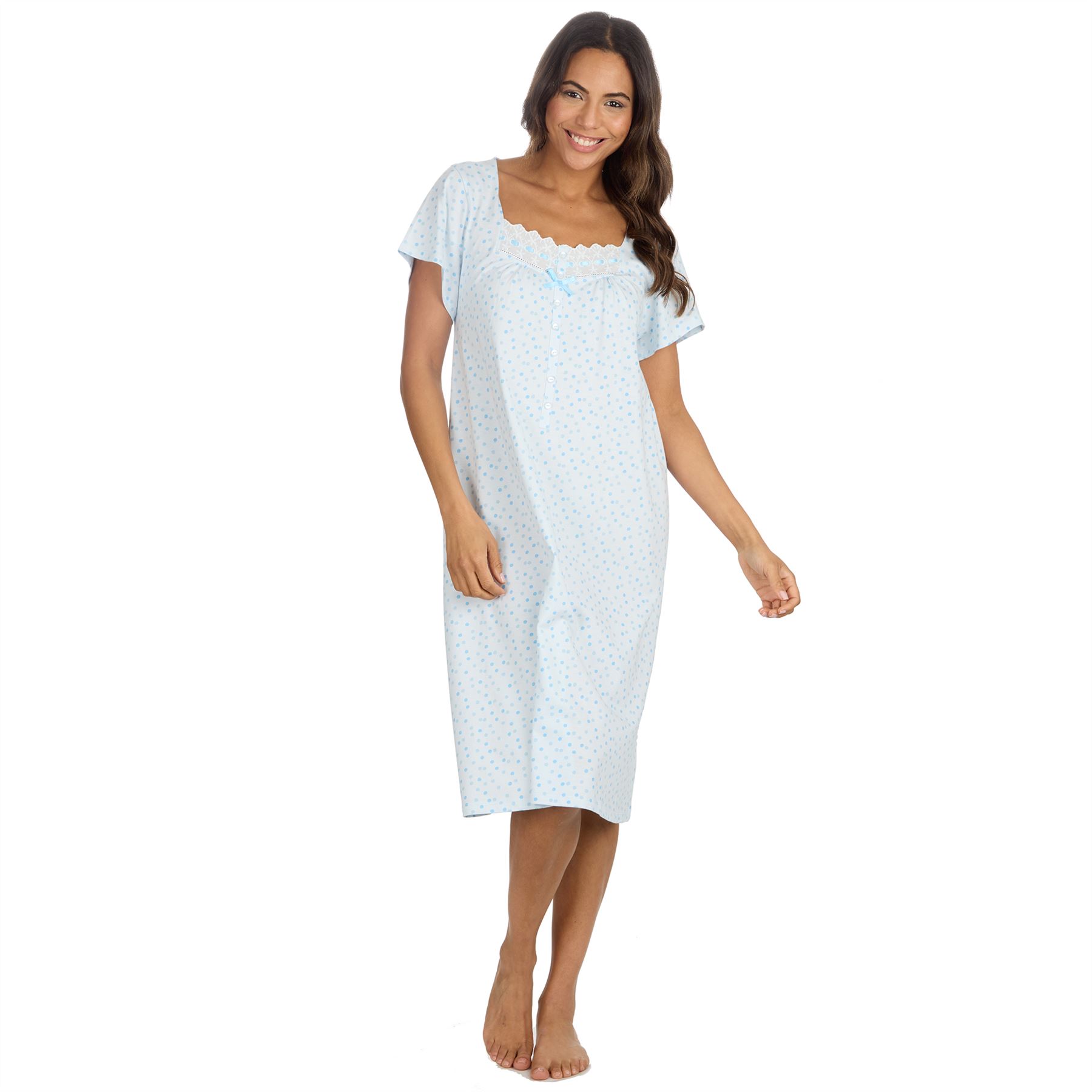 Cottonique Jersey Nightie Ladies 100% Cotton Soft Short Sleeve Nightdress - Picture 15 of 29