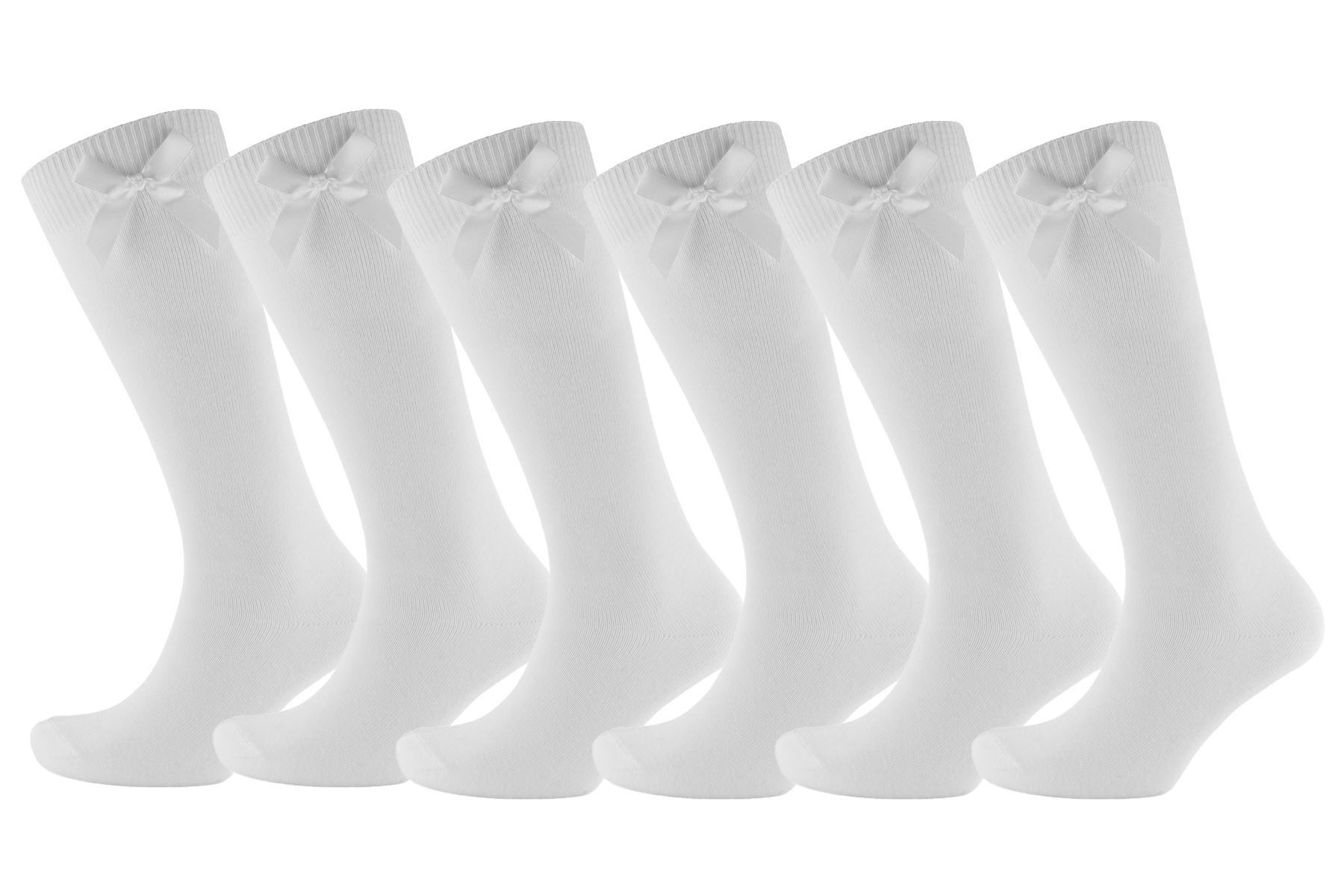 Cotton Rich Knee High School Ribbon Bow Socks White, Grey or Black - Picture 7 of 7
