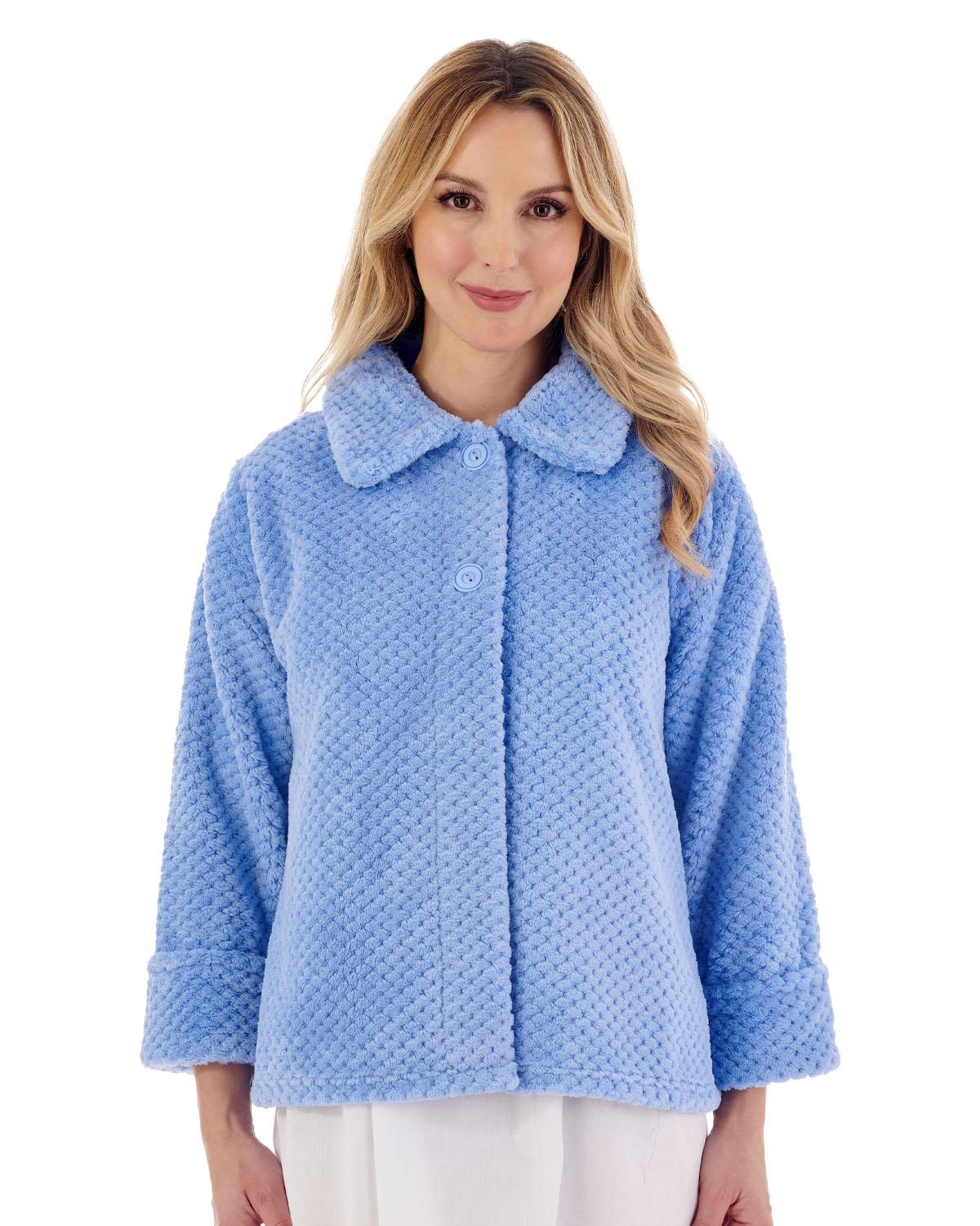 Slenderella Fleece Bed Jacket Luxury Waffle Long Sleeve Button