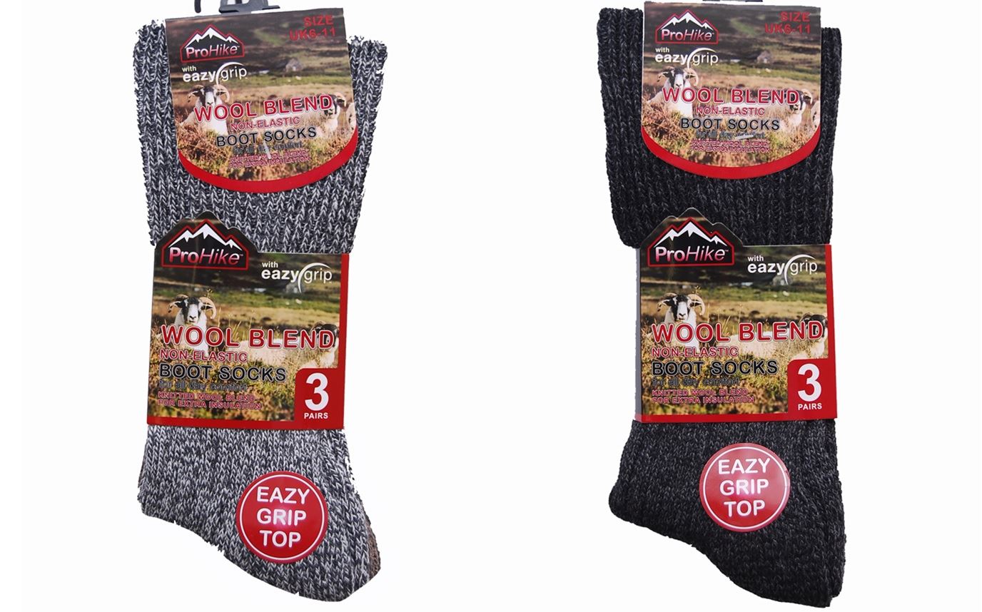 6 Pairs Gents or Womens Gentle Grip Non Elastic Chunky Wool Work Hike