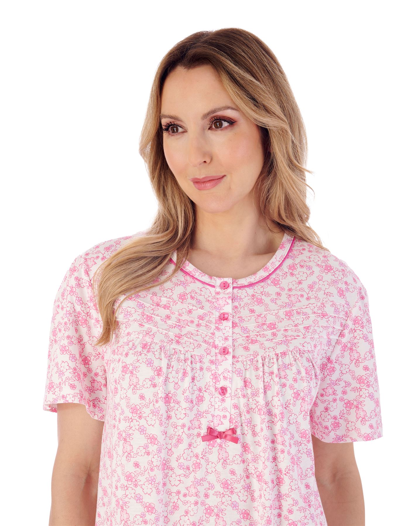 Slenderella Cotton Nightie 42" Short Sleeve Ditsy Floral Jersey Nightdress - Picture 9 of 10