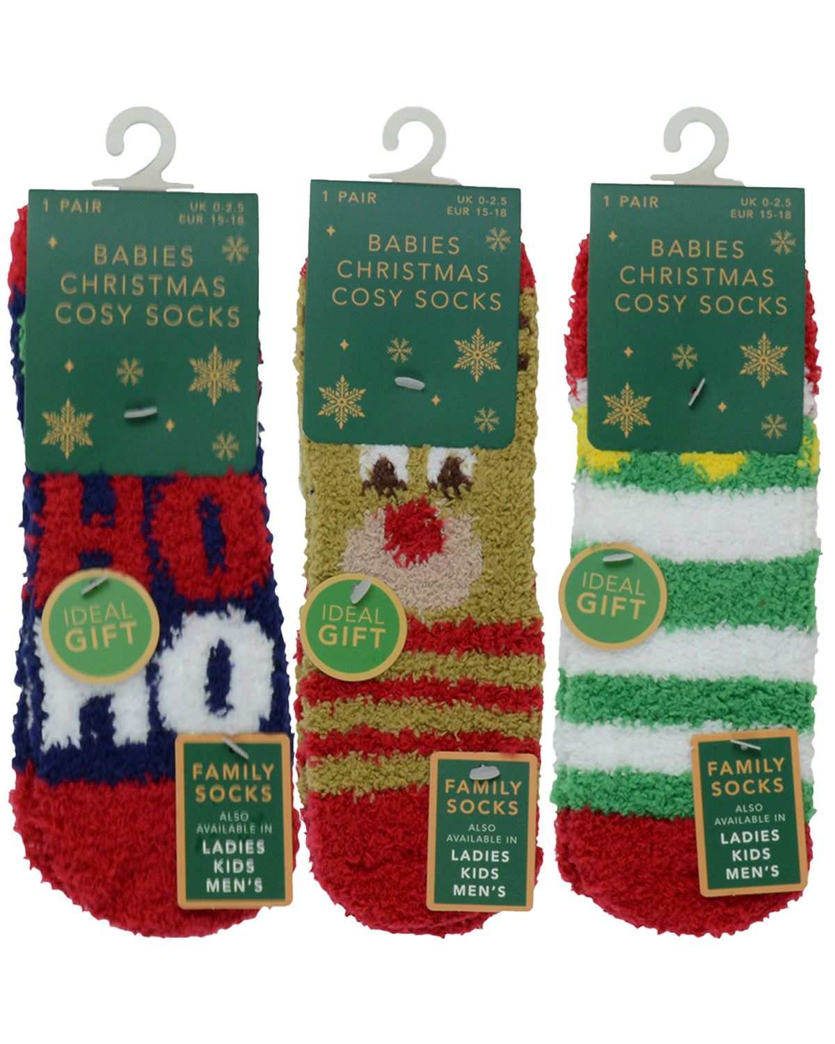 Christmas Cosy Socks Babies Kids Fluffy Festive Bed Slipper Sock Grips (3 Pairs) - Picture 6 of 13