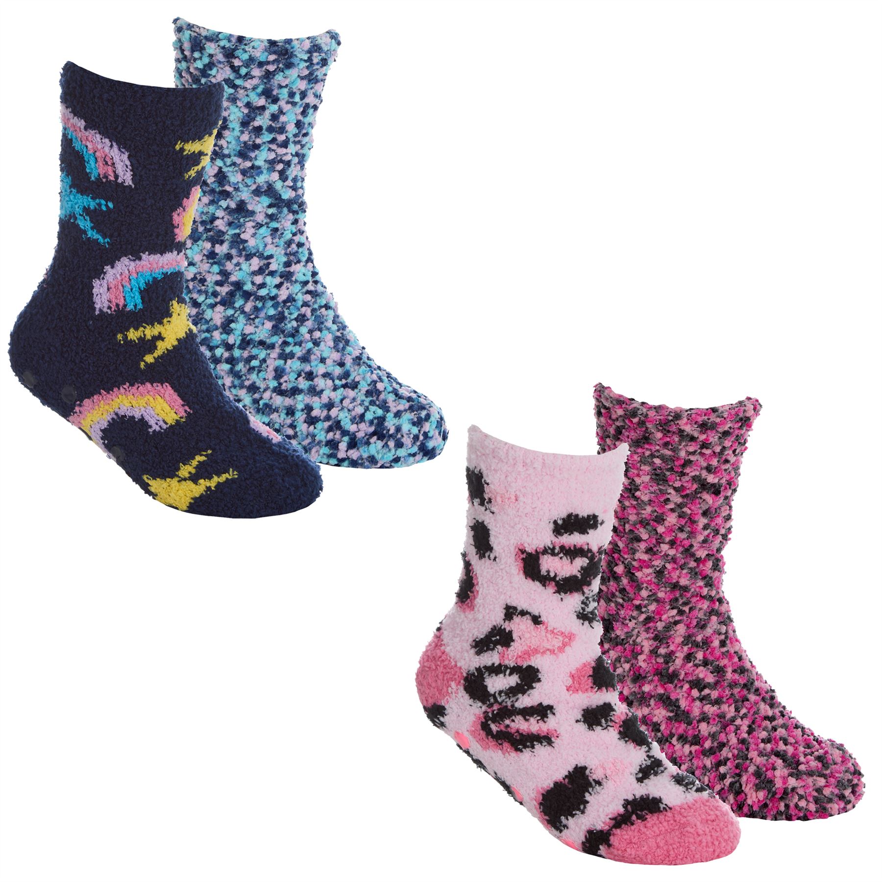 Babies Kids Fluffy Socks Cosy Warm Fuzzy Slipper Bed Sock with Grips (4 Pairs) - Picture 72 of 74