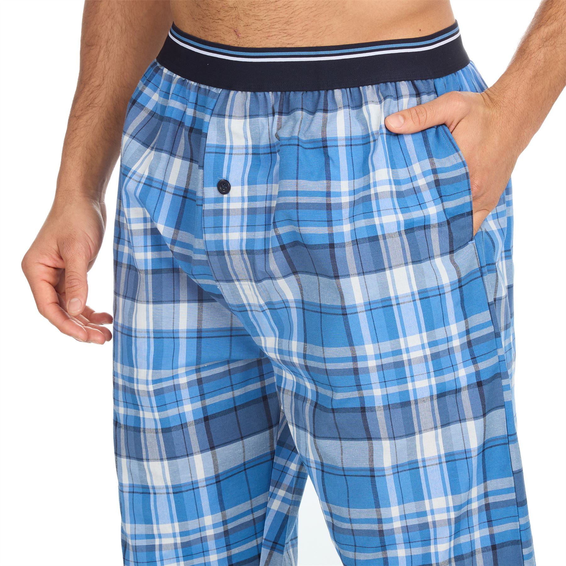 Woven Lounge Pants Mens Elasticated Waist Check Pyjama Bottoms PJs Nightwear - Picture 14 of 14