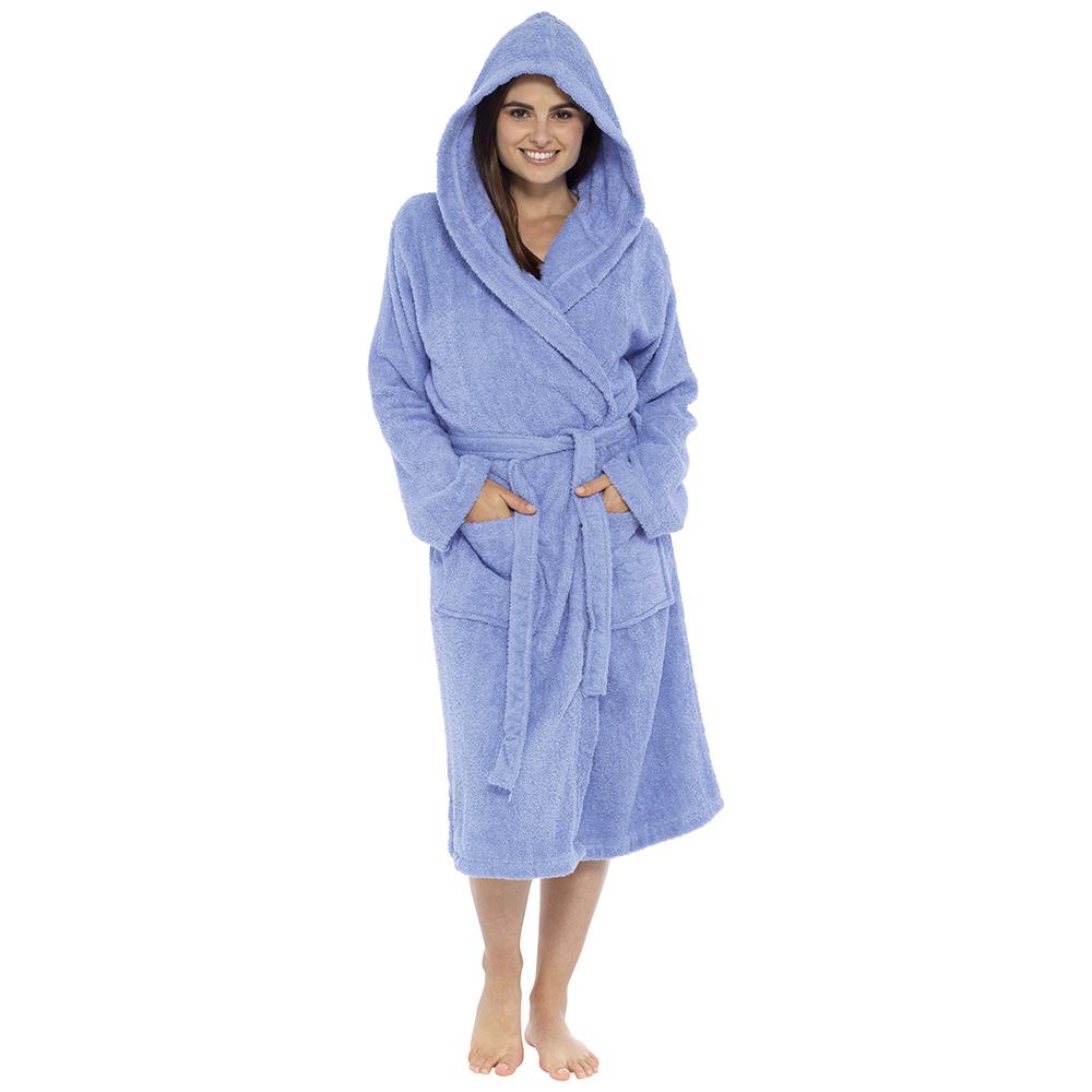 Hooded Towelling Bathrobe 100 Cotton Wrap Terry Toweling Dressing Gown