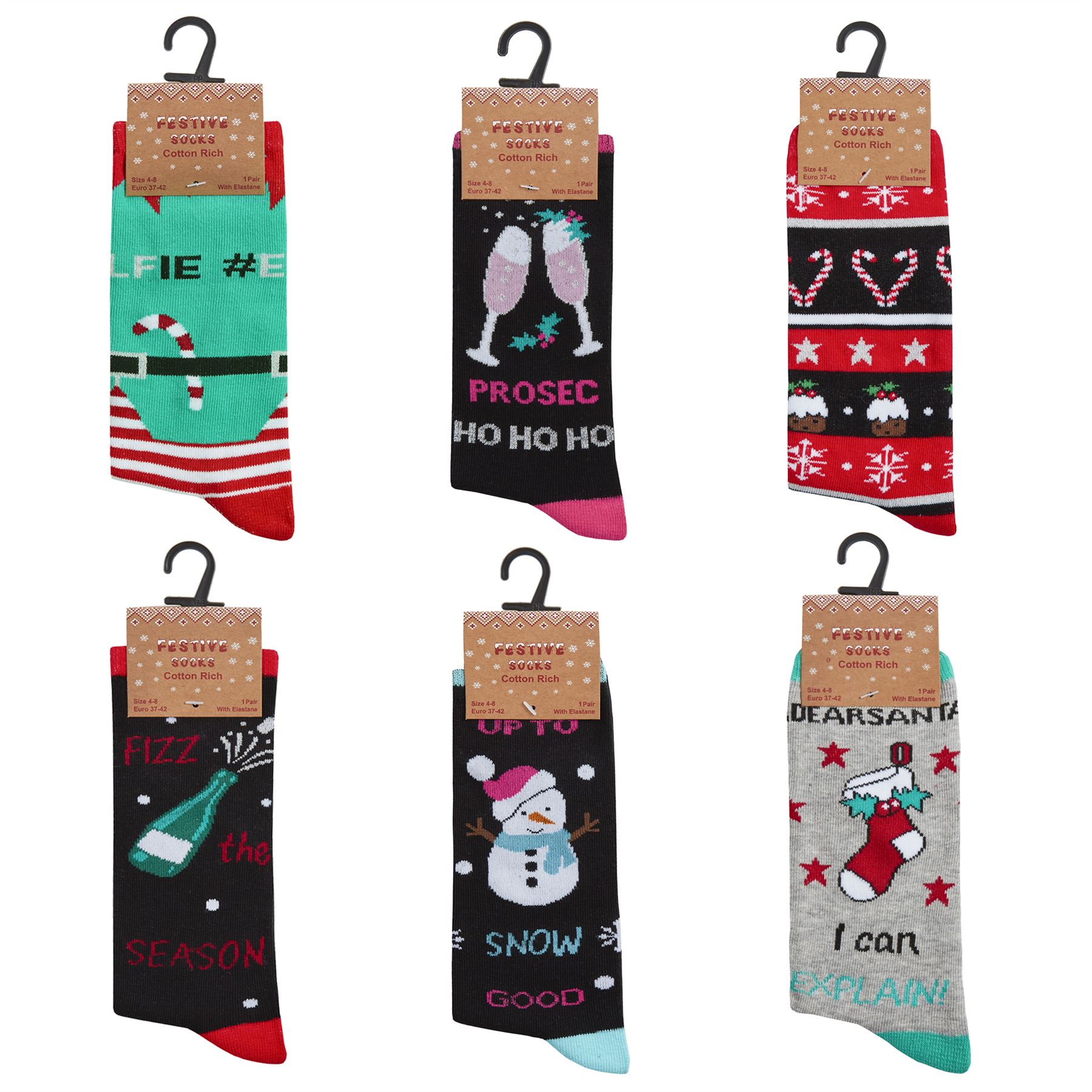 Family Christmas Socks Babies Kids Adults Cotton Rich Novelty Xmas Sock 6 Pair - Picture 10 of 35