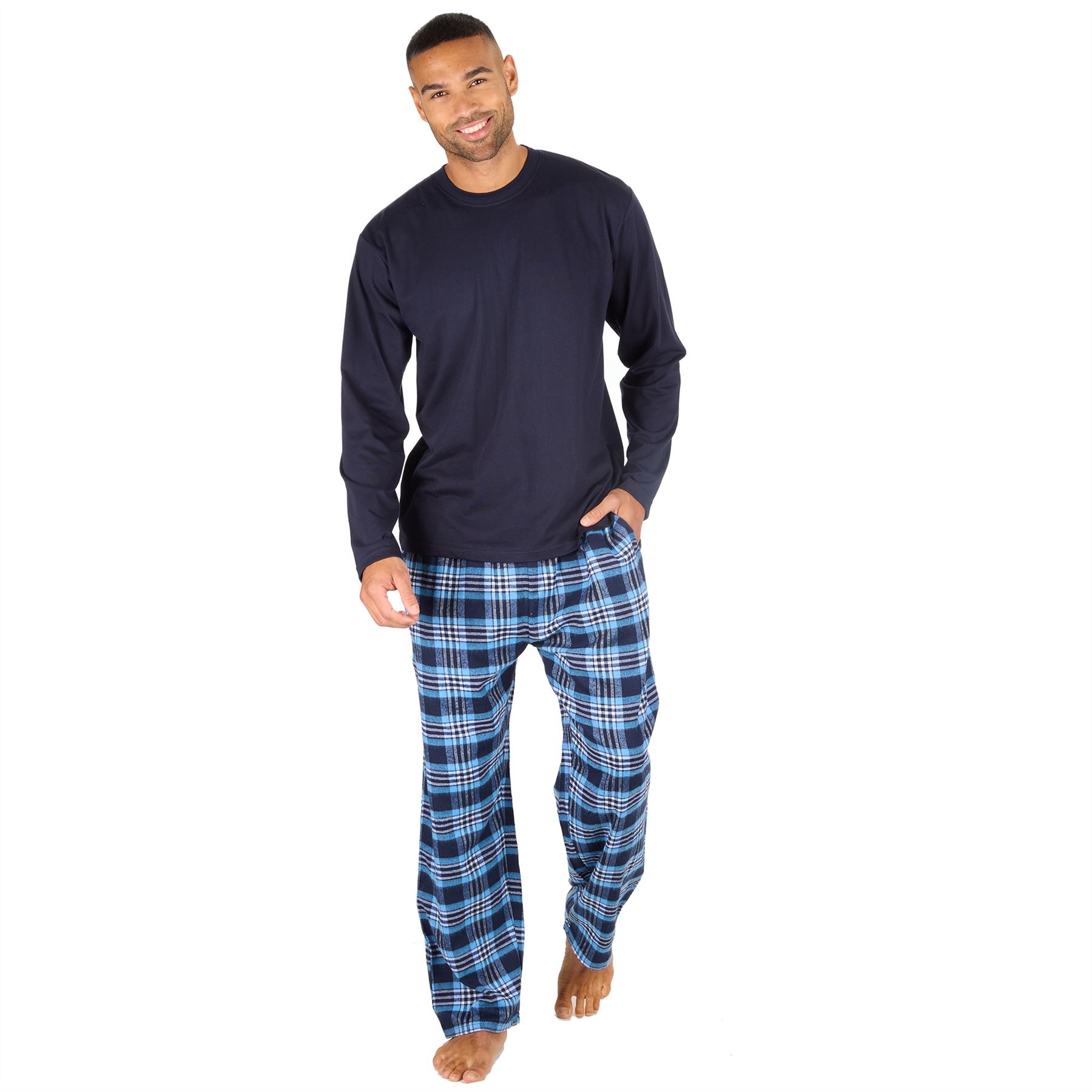 Mens Pyjama Set Adults Jersey & Flannel Cotton Blend Long Sleeve Lounge Pyjamas - Picture 20 of 25