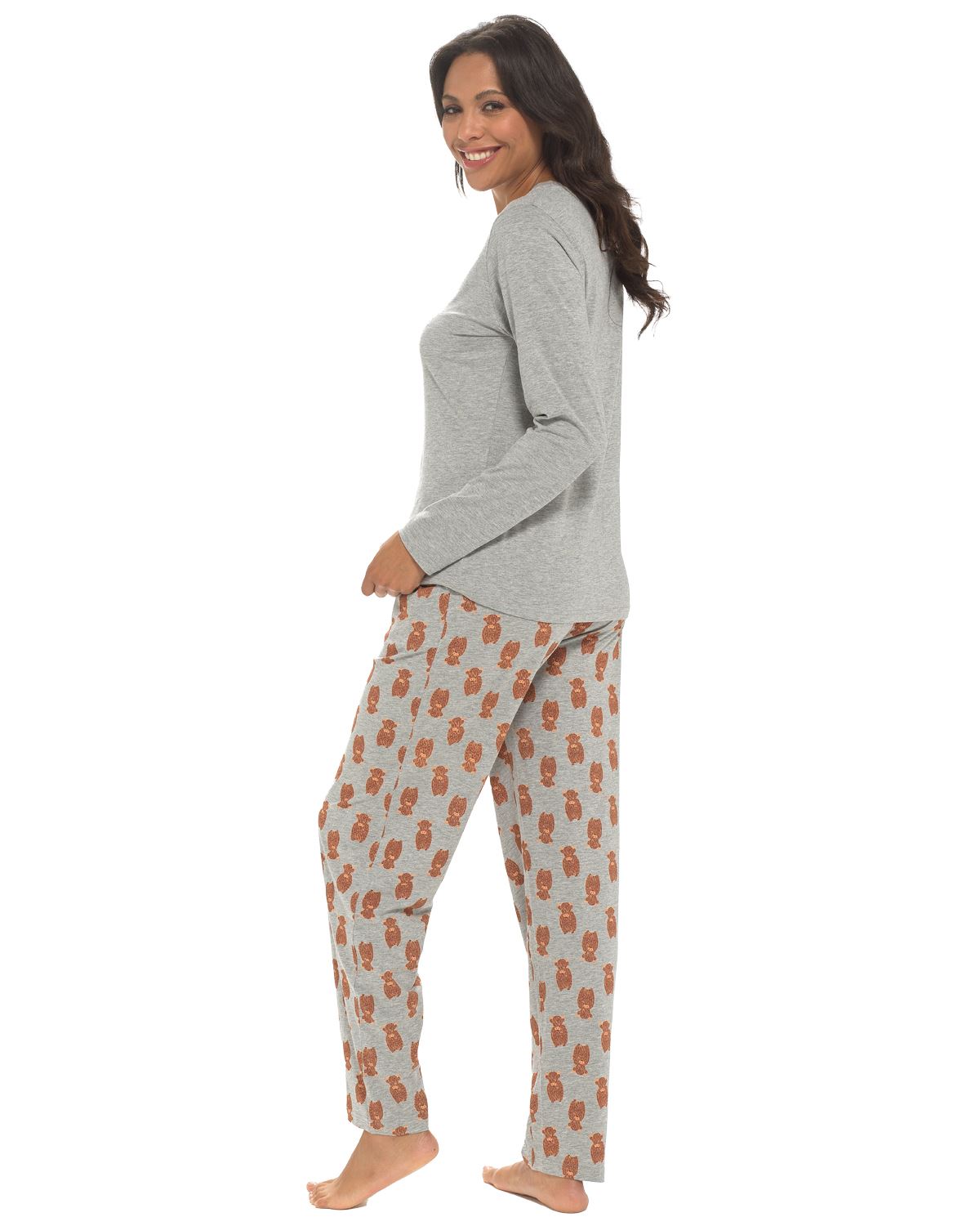Long Jersey Pyjamas Ladies Soft Cotton Animal Print Pyjama Set Nightwear - Picture 18 of 35