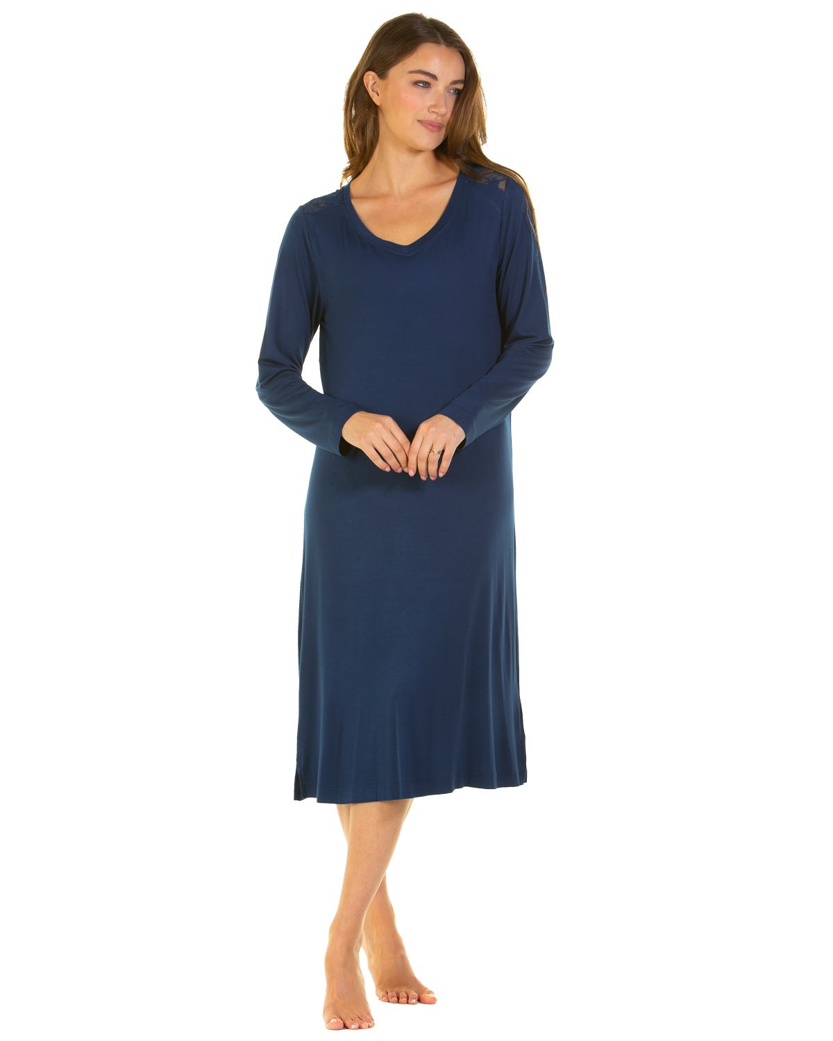 La Marquise Bamboo Lace Nightie Hypoallergenic Breathable Long Sleeve Nightdress - Picture 7 of 9