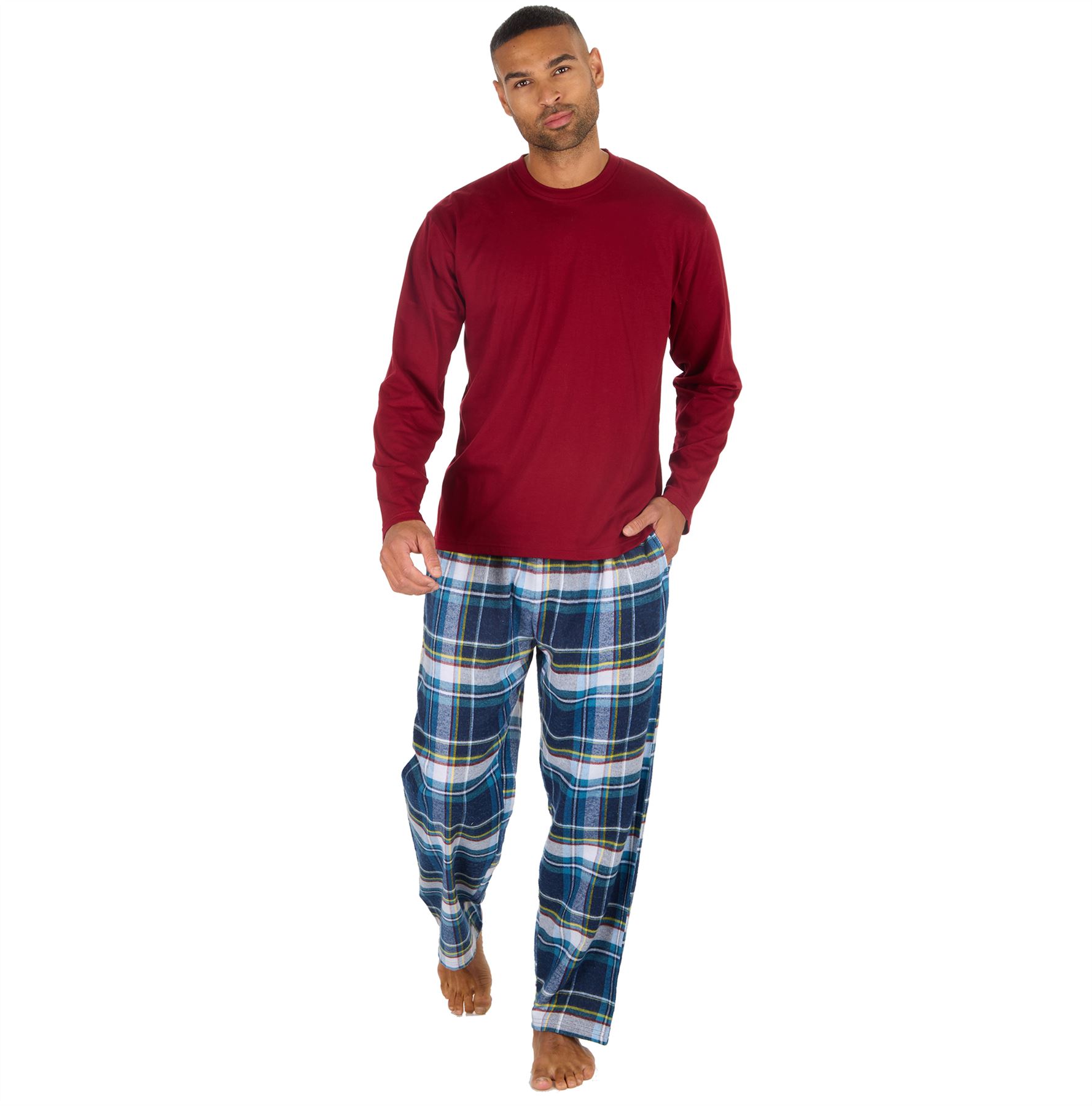 Mens Pyjama Set Adults Jersey & Flannel Cotton Blend Long Sleeve Lounge Pyjamas - Picture 9 of 25