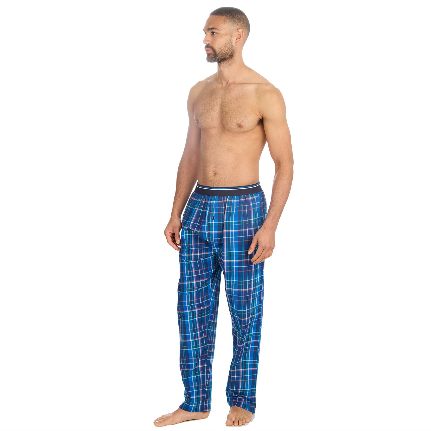 Woven Lounge Pants Mens Elasticated Waist Check Pyjama Bottoms PJs Nightwear - Picture 4 of 14