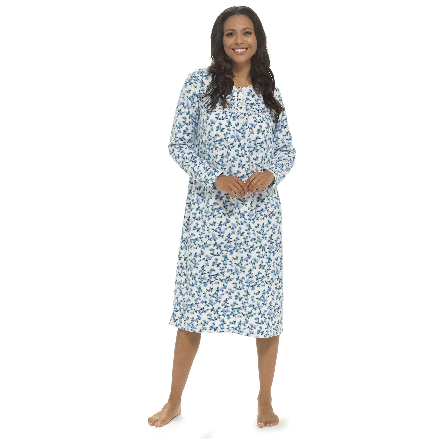 Womens Polar Fleece Nightie Ladies Long Sleeve Soft Touch Winter Nightdress - Picture 9 of 22
